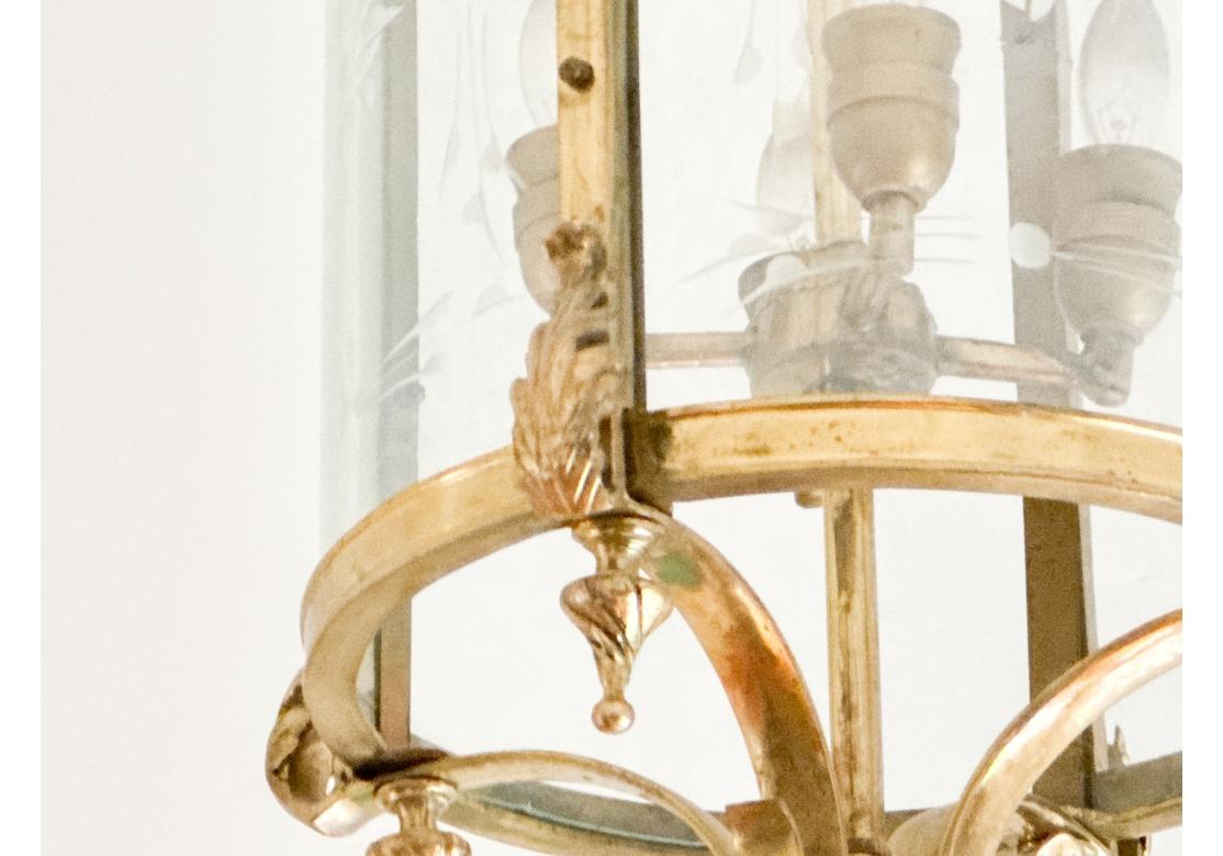 Cast Fine Louis XVI Style Brass And Glass Four Light Chandelier For Sale