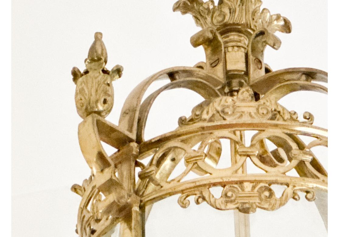 Fine Louis XVI Style Brass And Glass Four Light Chandelier In Fair Condition For Sale In Bridgeport, CT
