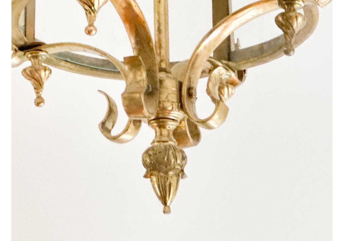 20th Century Fine Louis XVI Style Brass And Glass Four Light Chandelier For Sale