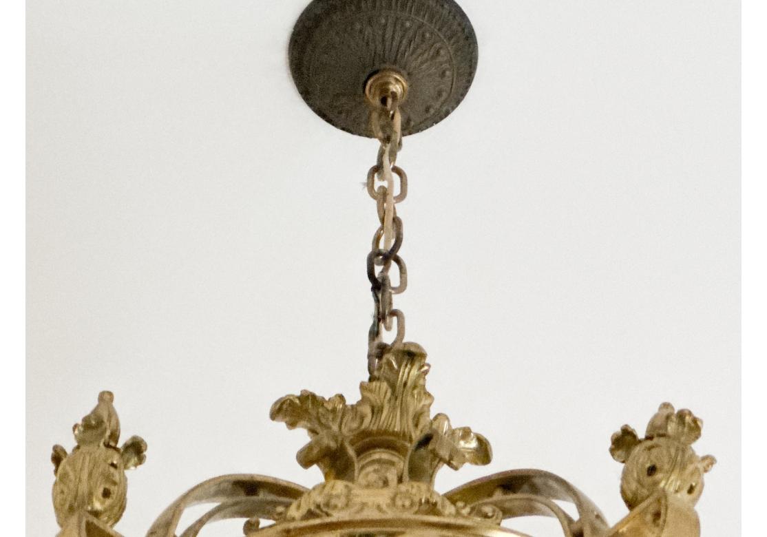 Fine Louis XVI Style Brass And Glass Four Light Chandelier For Sale 1