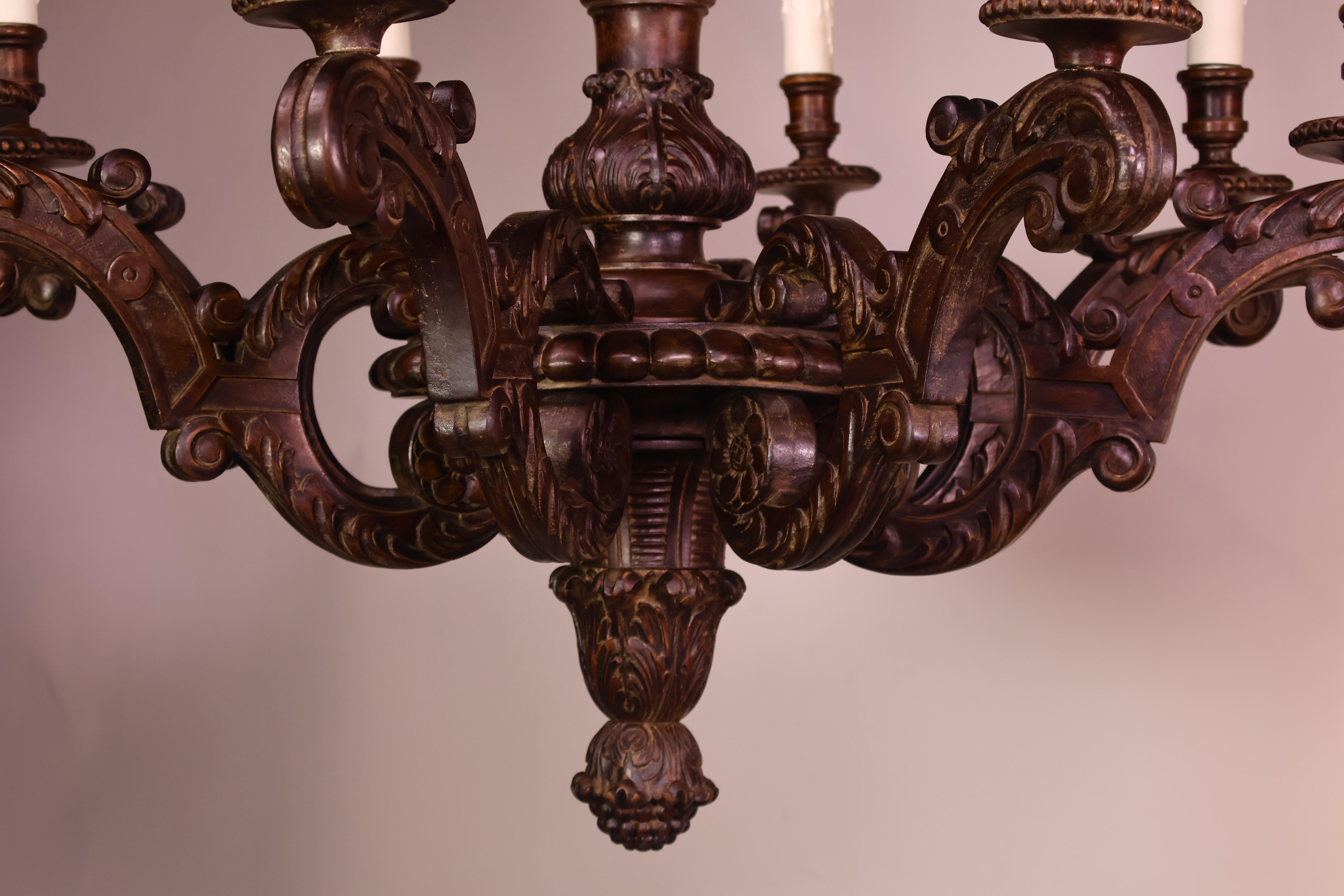 Fine Louis XVI style Carved Wood Chandelier For Sale 4