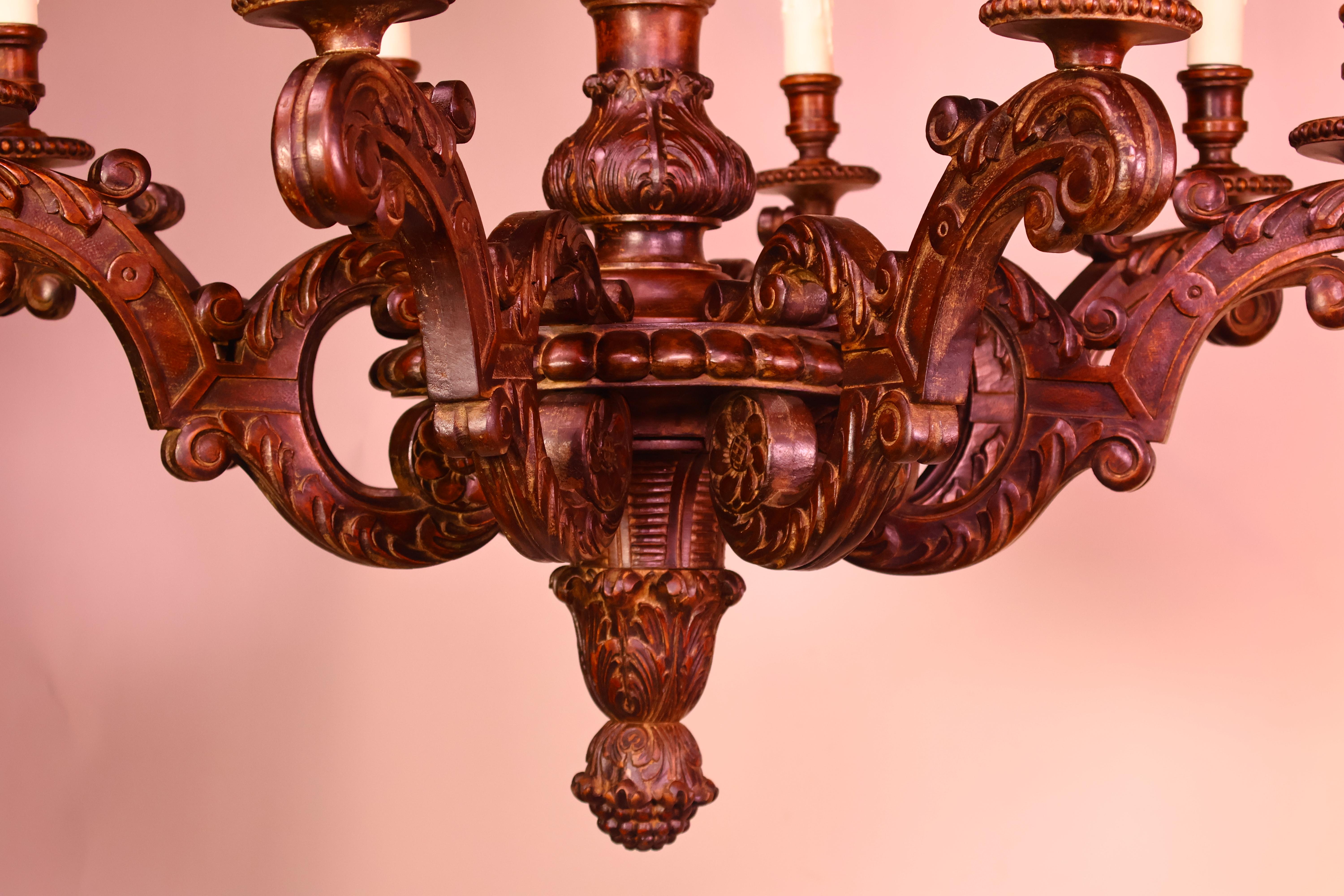 Fine Louis XVI style Carved Wood Chandelier For Sale 5