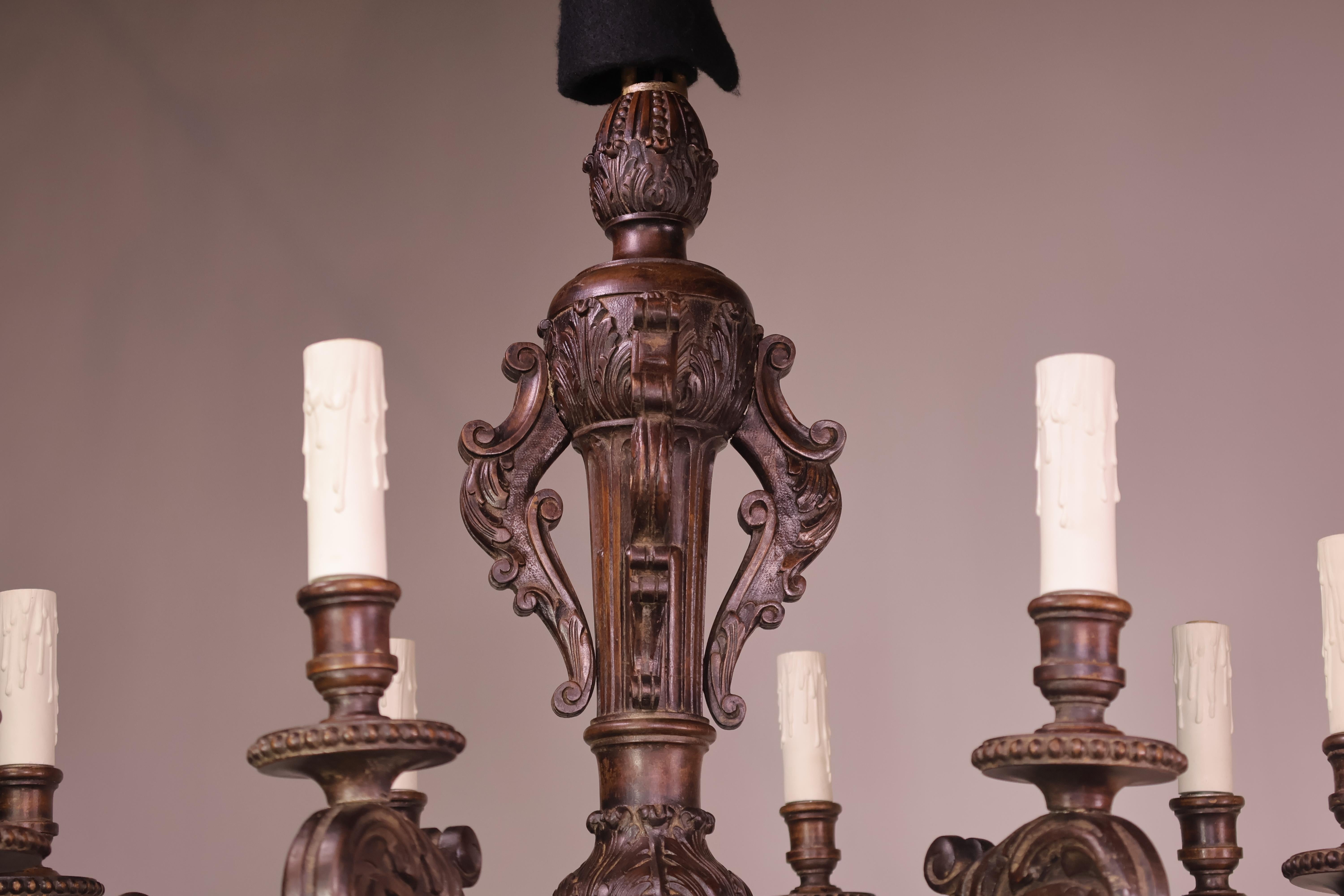 Fine Louis XVI style Carved Wood Chandelier For Sale 7