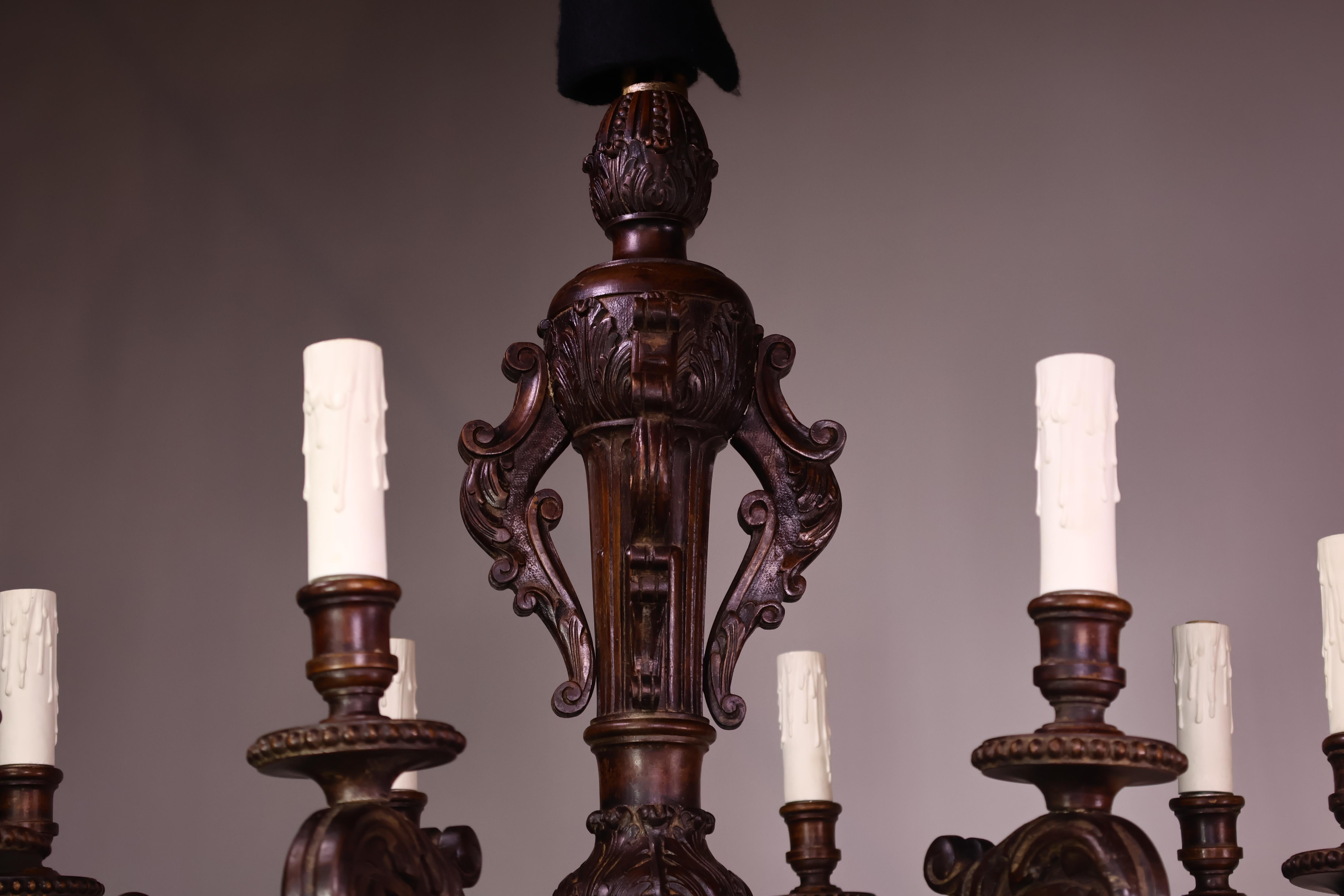 Fine Louis XVI style Carved Wood Chandelier For Sale 8