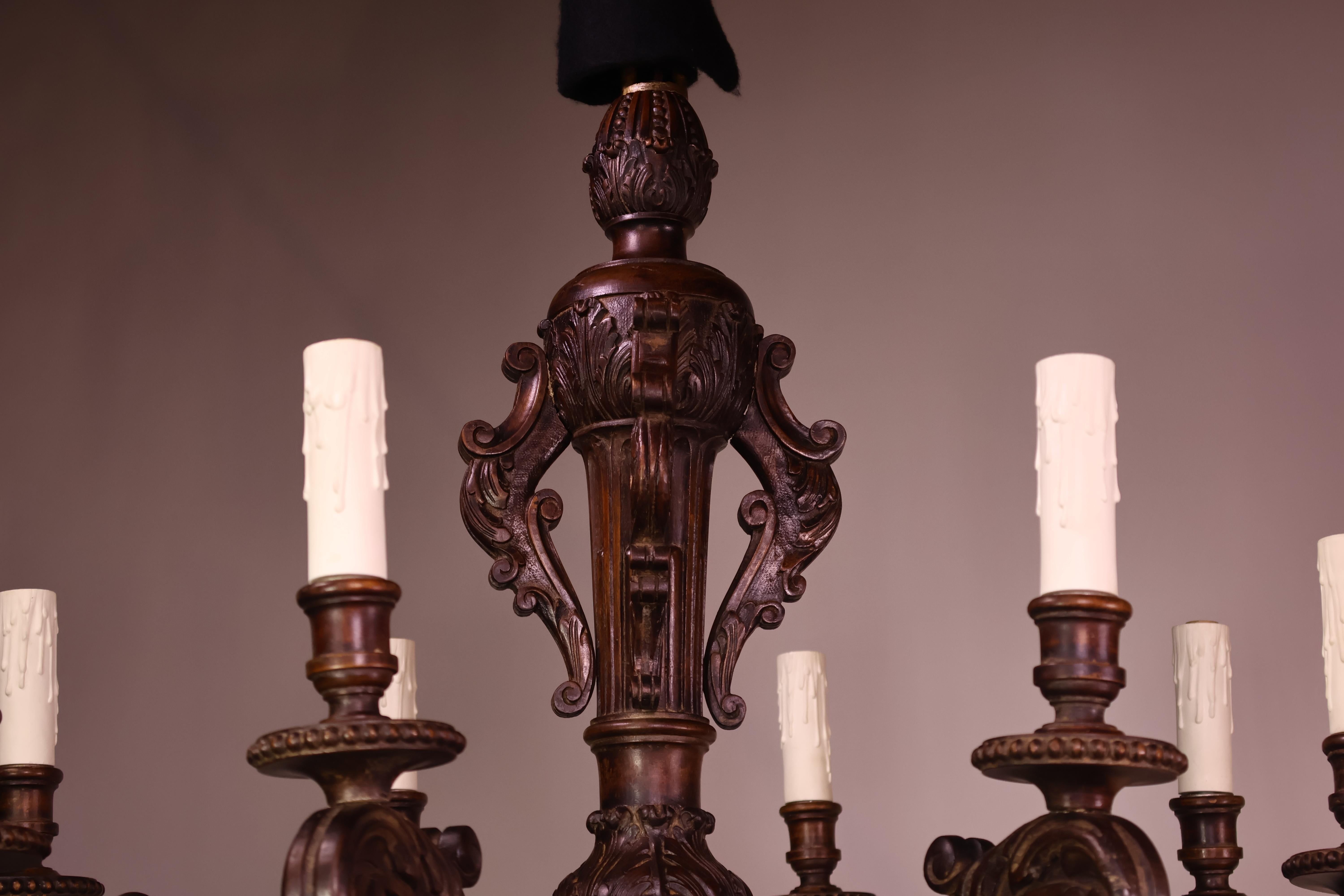 Fine Louis XVI style Carved Wood Chandelier For Sale 9