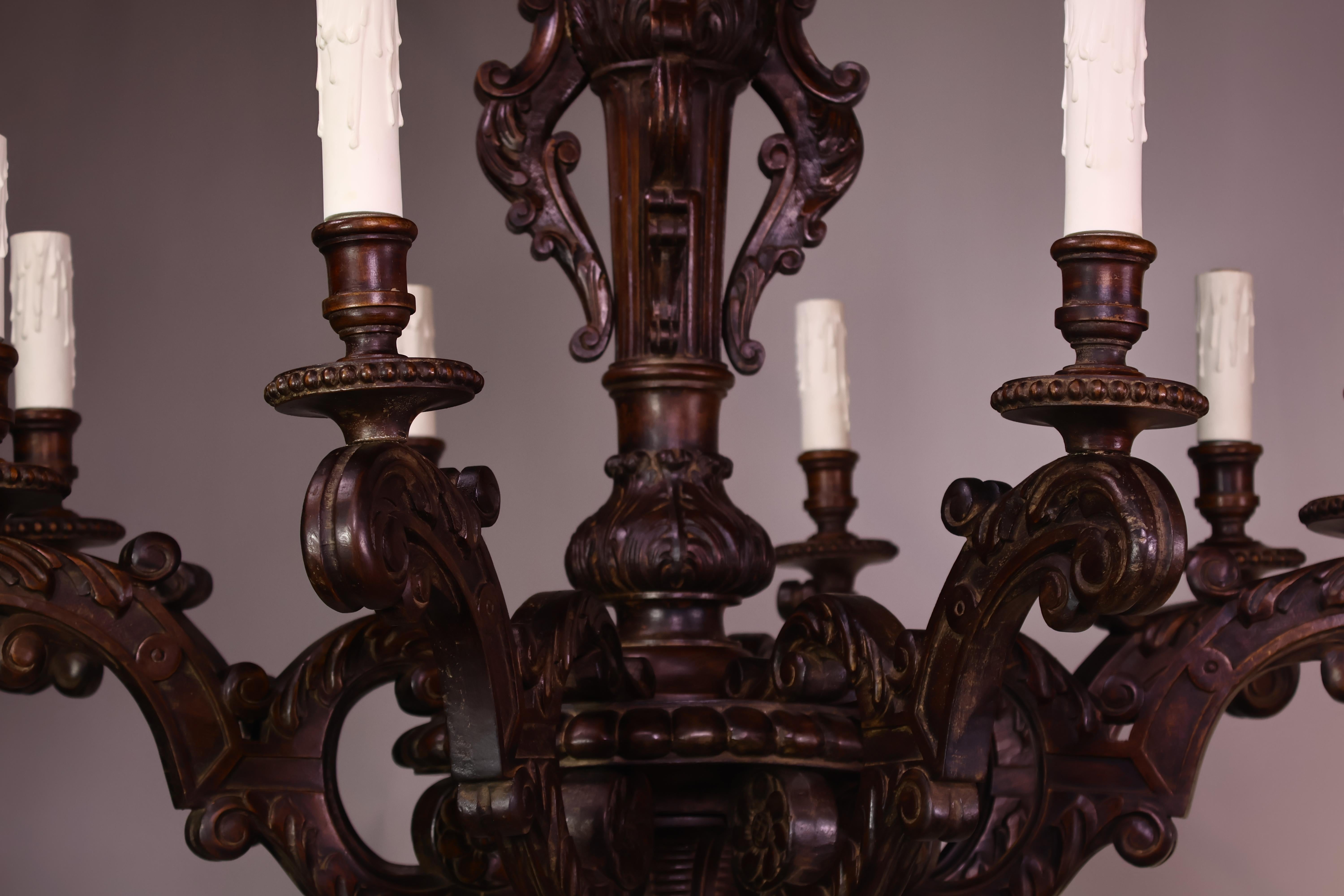 Fine Louis XVI style Carved Wood Chandelier For Sale 11