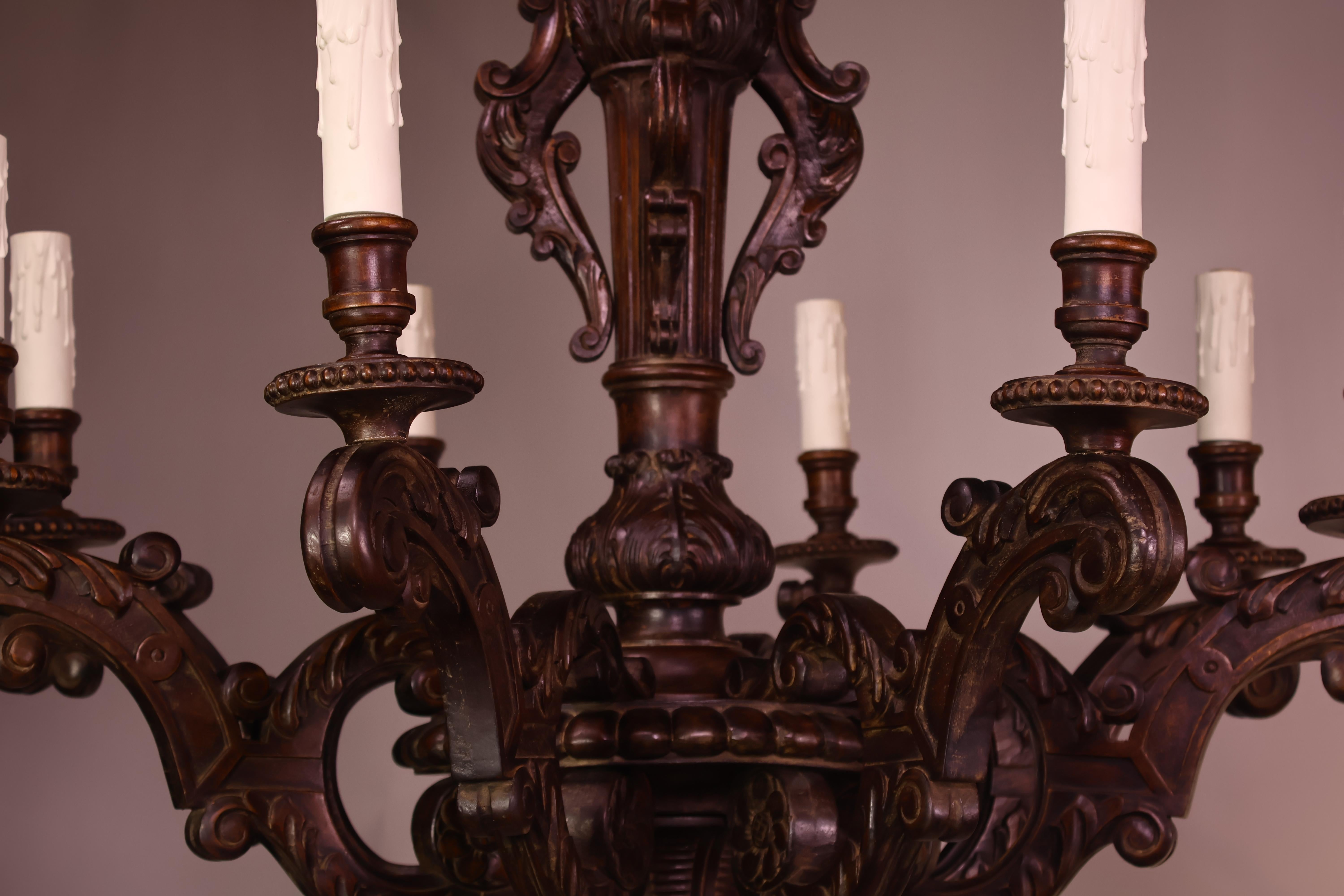 Fine Louis XVI style Carved Wood Chandelier For Sale 12