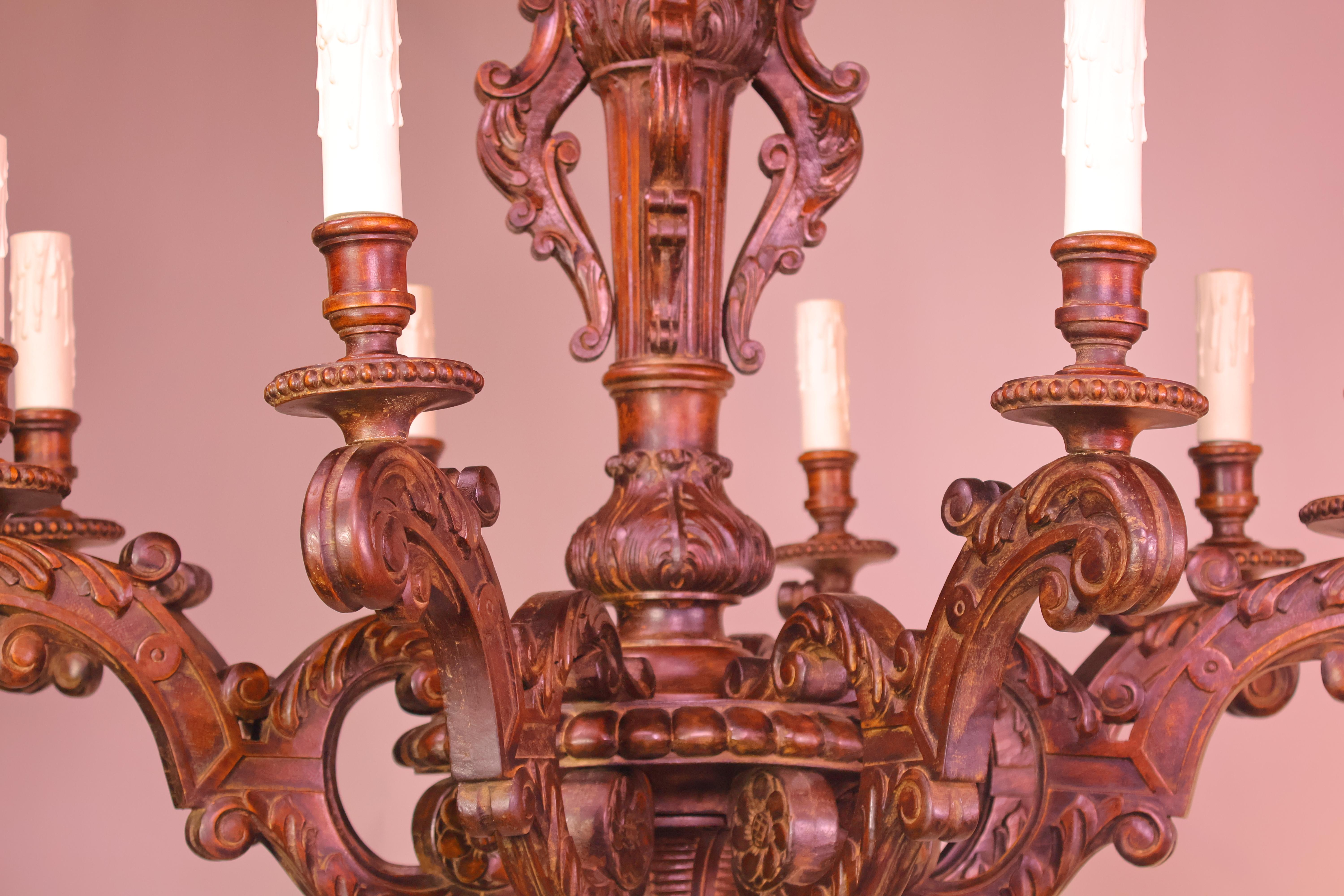 Fine Louis XVI style Carved Wood Chandelier For Sale 13
