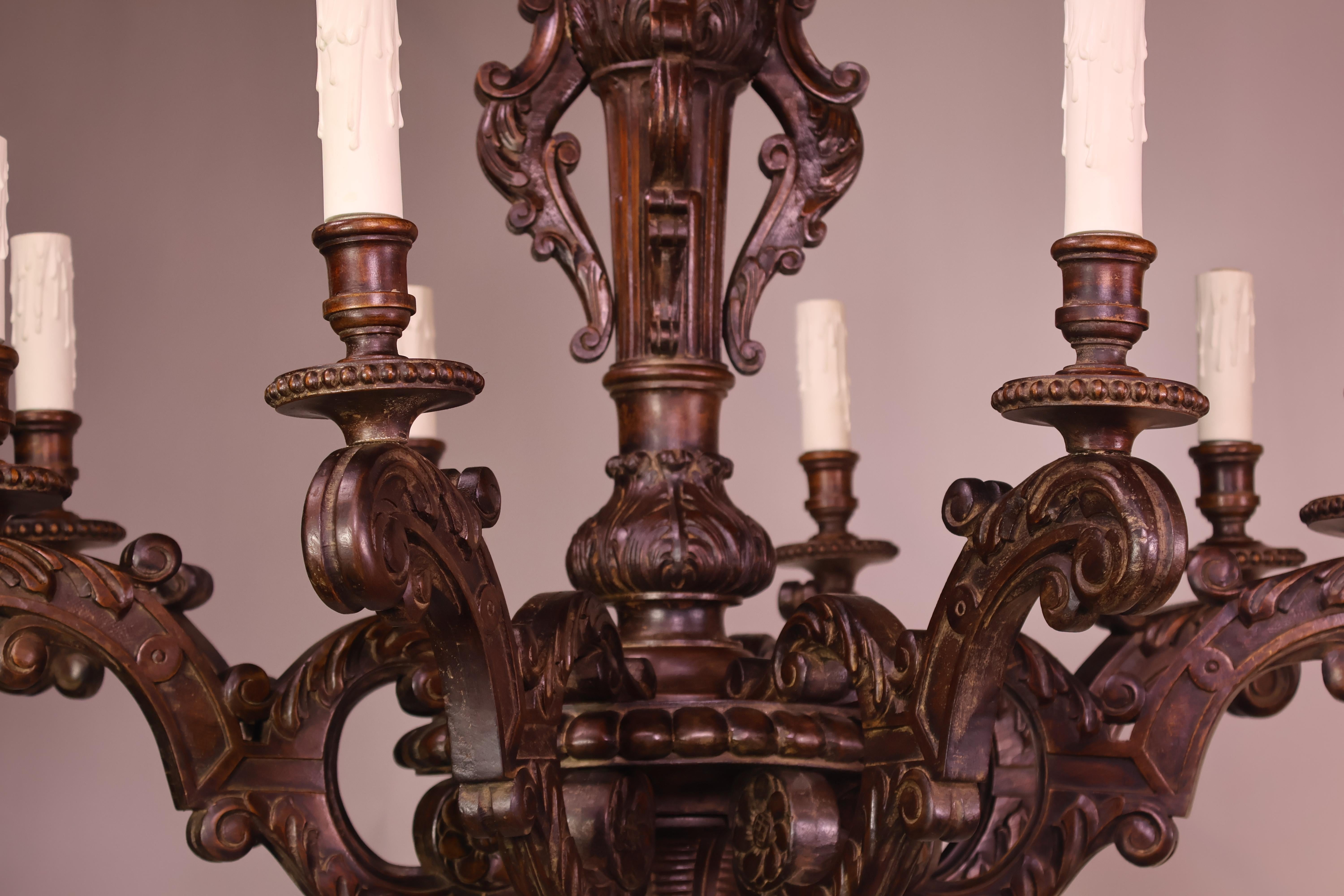 Fine Louis XVI style Carved Wood Chandelier For Sale 14
