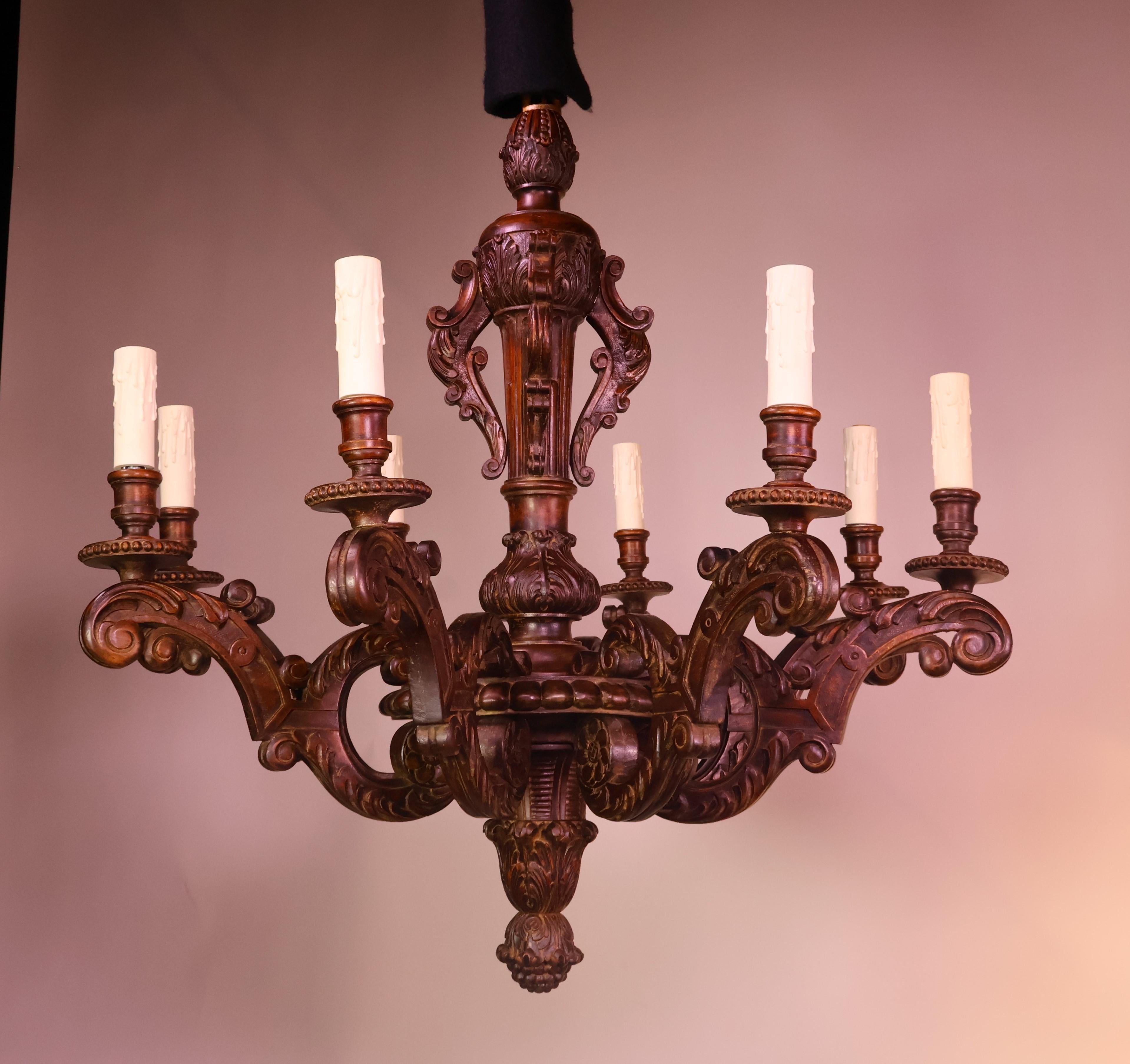 French Fine Louis XVI style Carved Wood Chandelier For Sale