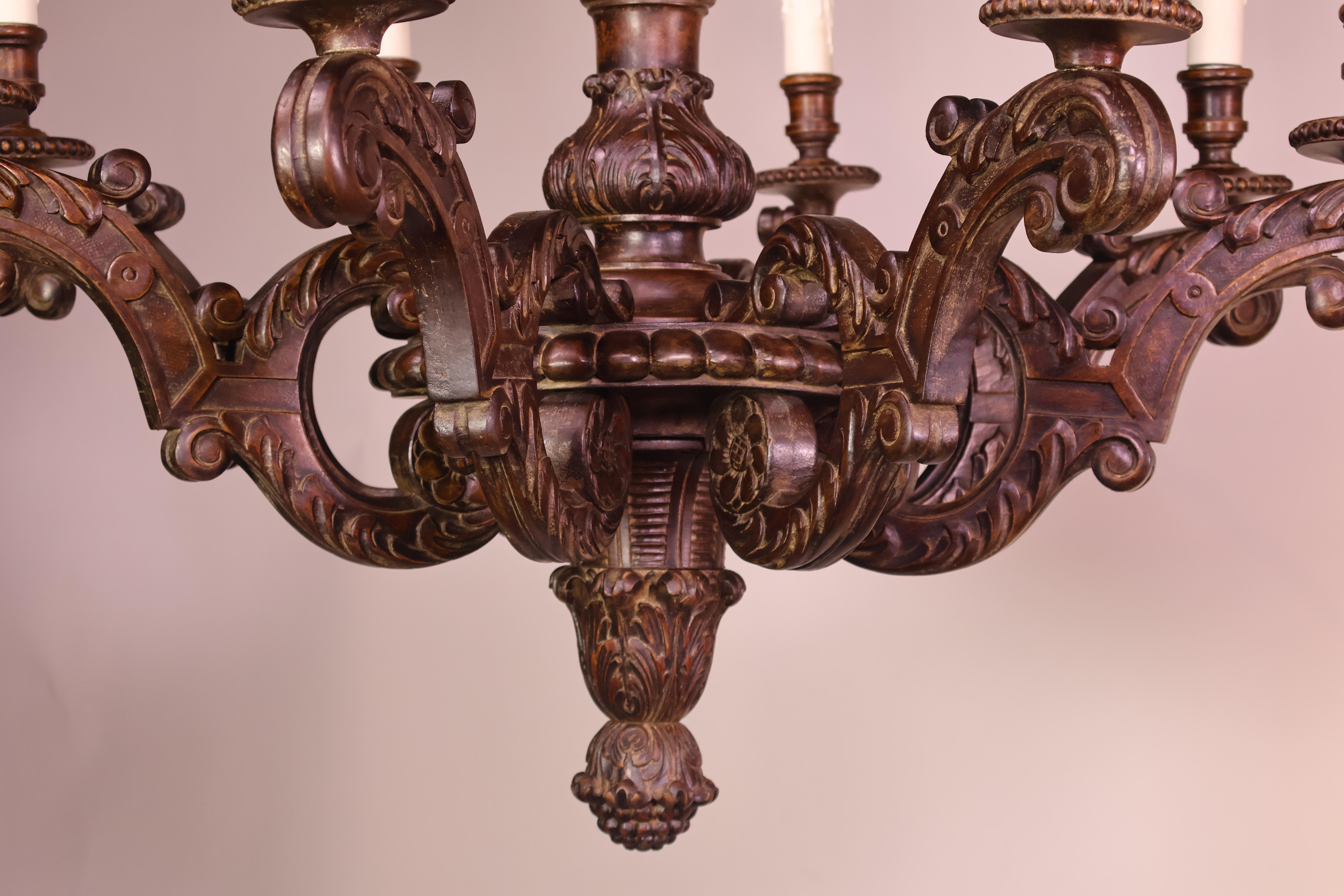 Fine Louis XVI style Carved Wood Chandelier For Sale 2