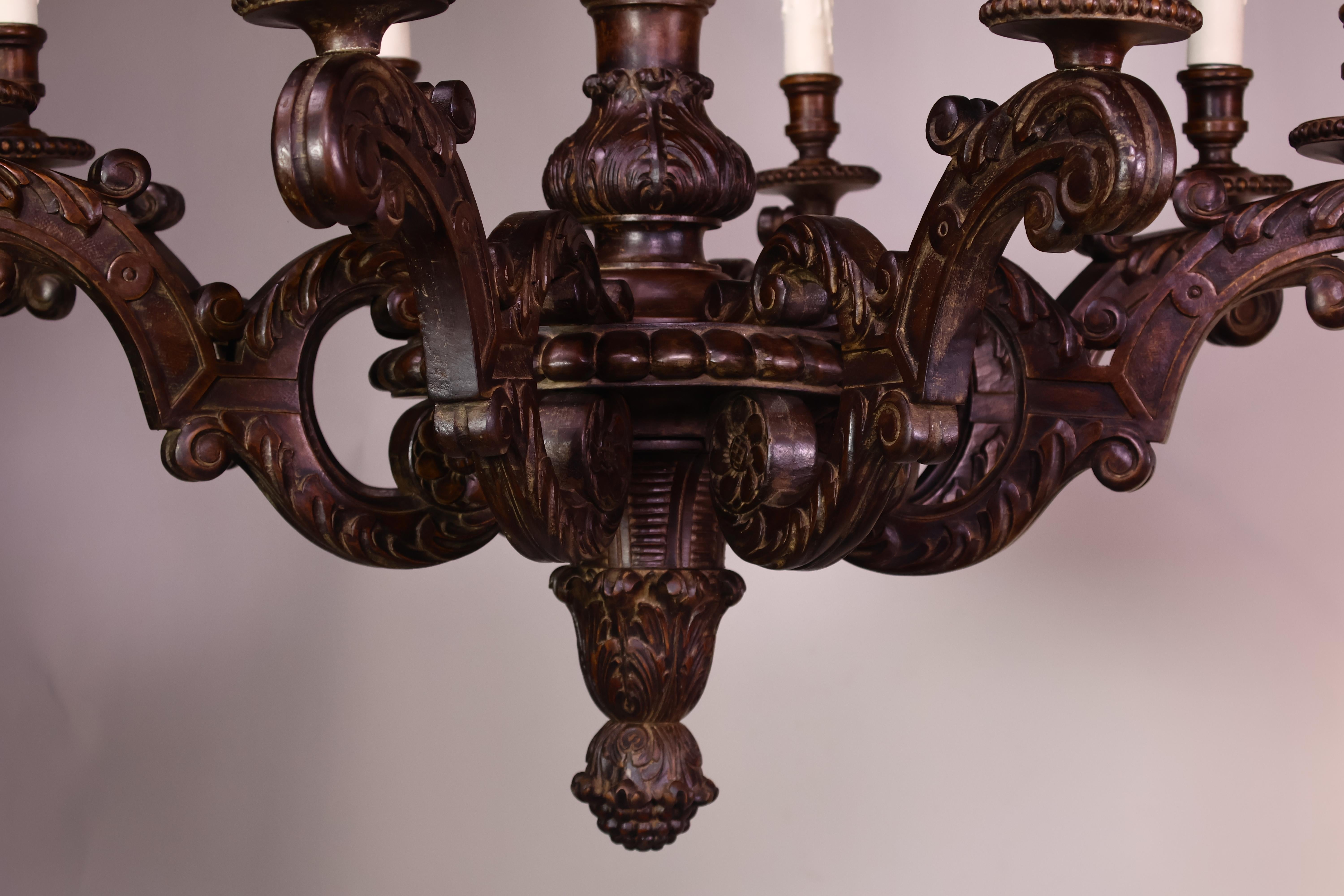 Fine Louis XVI style Carved Wood Chandelier For Sale 3