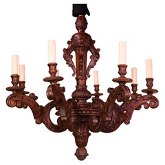 Antique Fine Louis XVI style Carved Wood Chandelier