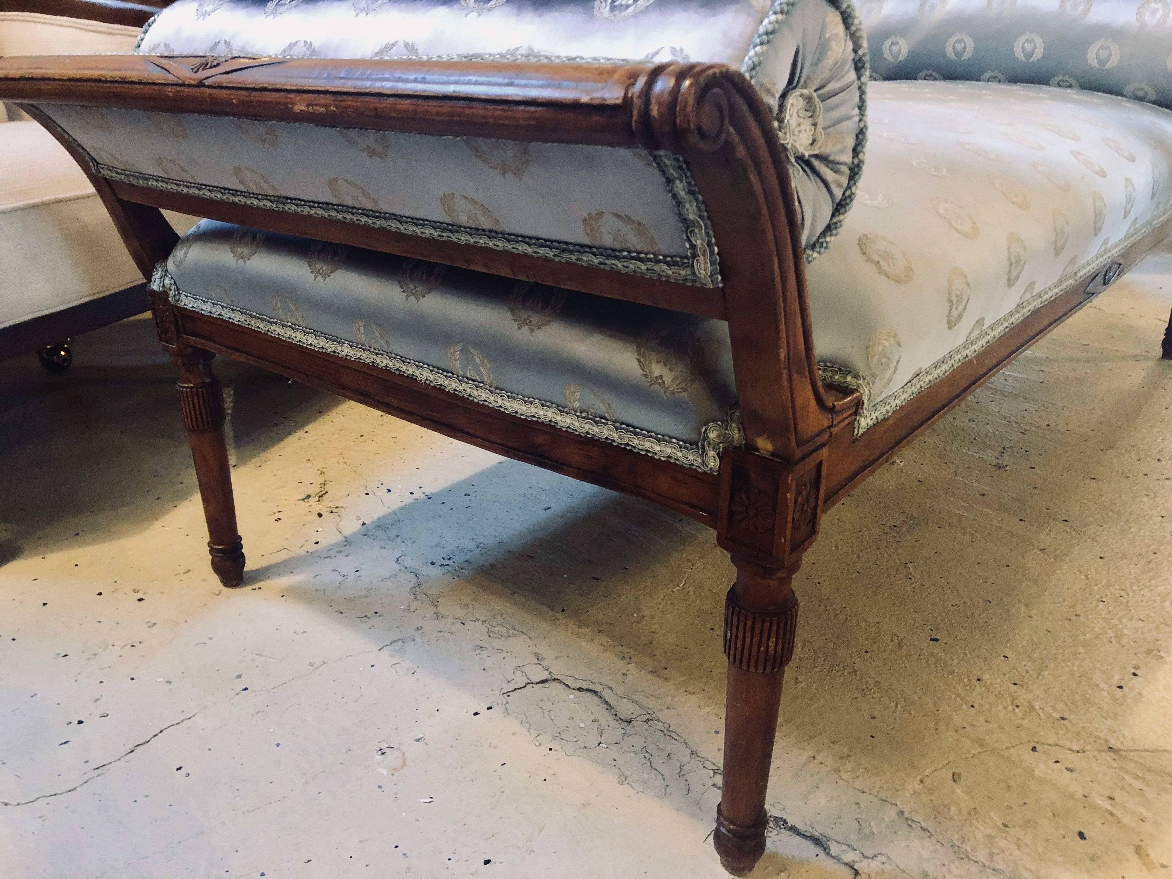 Fine Louis XVI Style Chaise lounge in Celeste Blue Upholstery 11