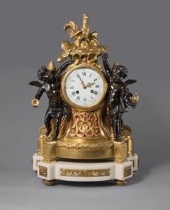 Raffinato orologio figurato in stile Luigi XVI in bronzo patinato e dorato, 1870 circa