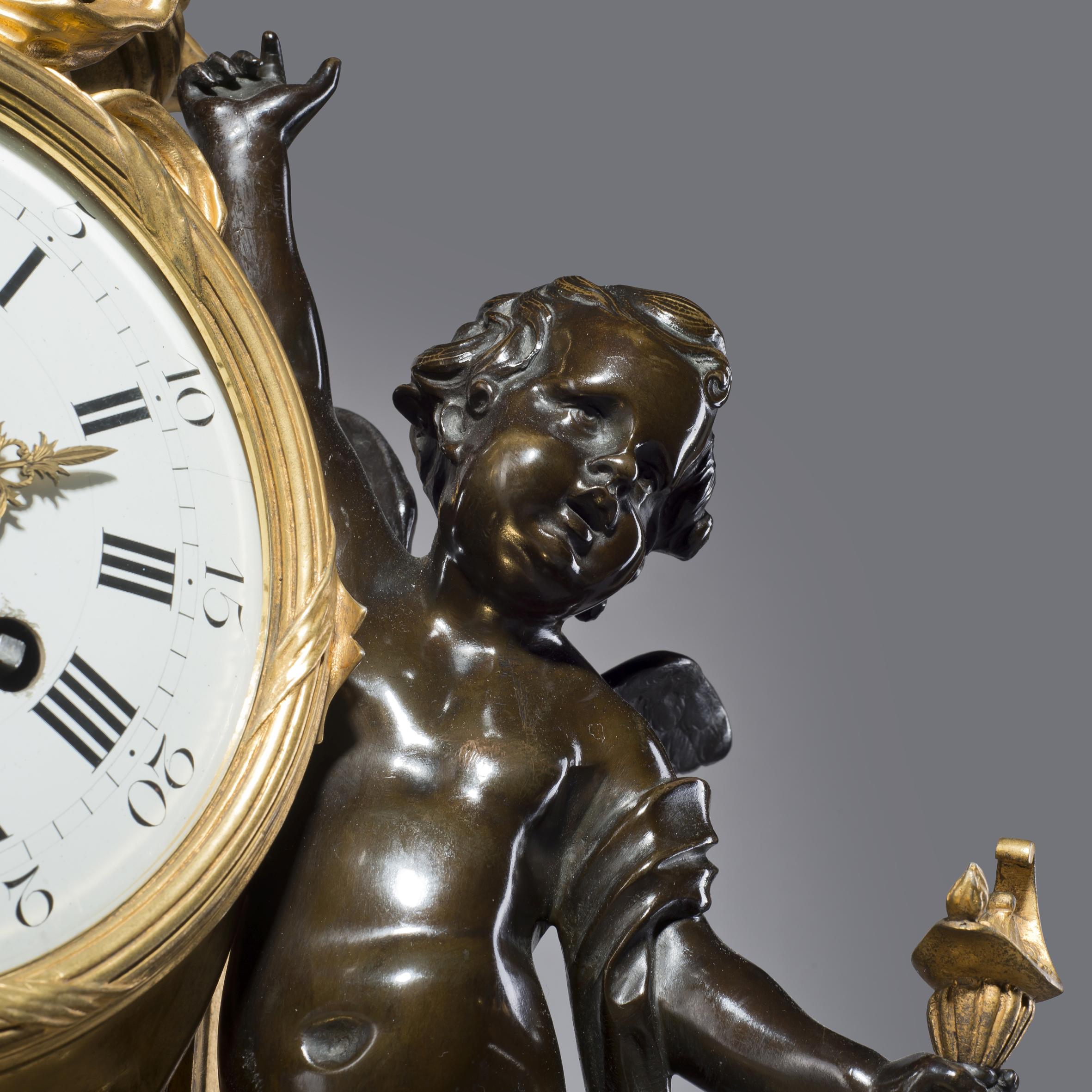 Fine Louis XVI Style Gilt and Patinated Bronze Figural Clock, circa 1870 In Good Condition For Sale In Brighton, West Sussex