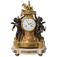 Antique Fine Louis XVI Style Gilt and Patinated Bronze Figural Clock, circa 1870