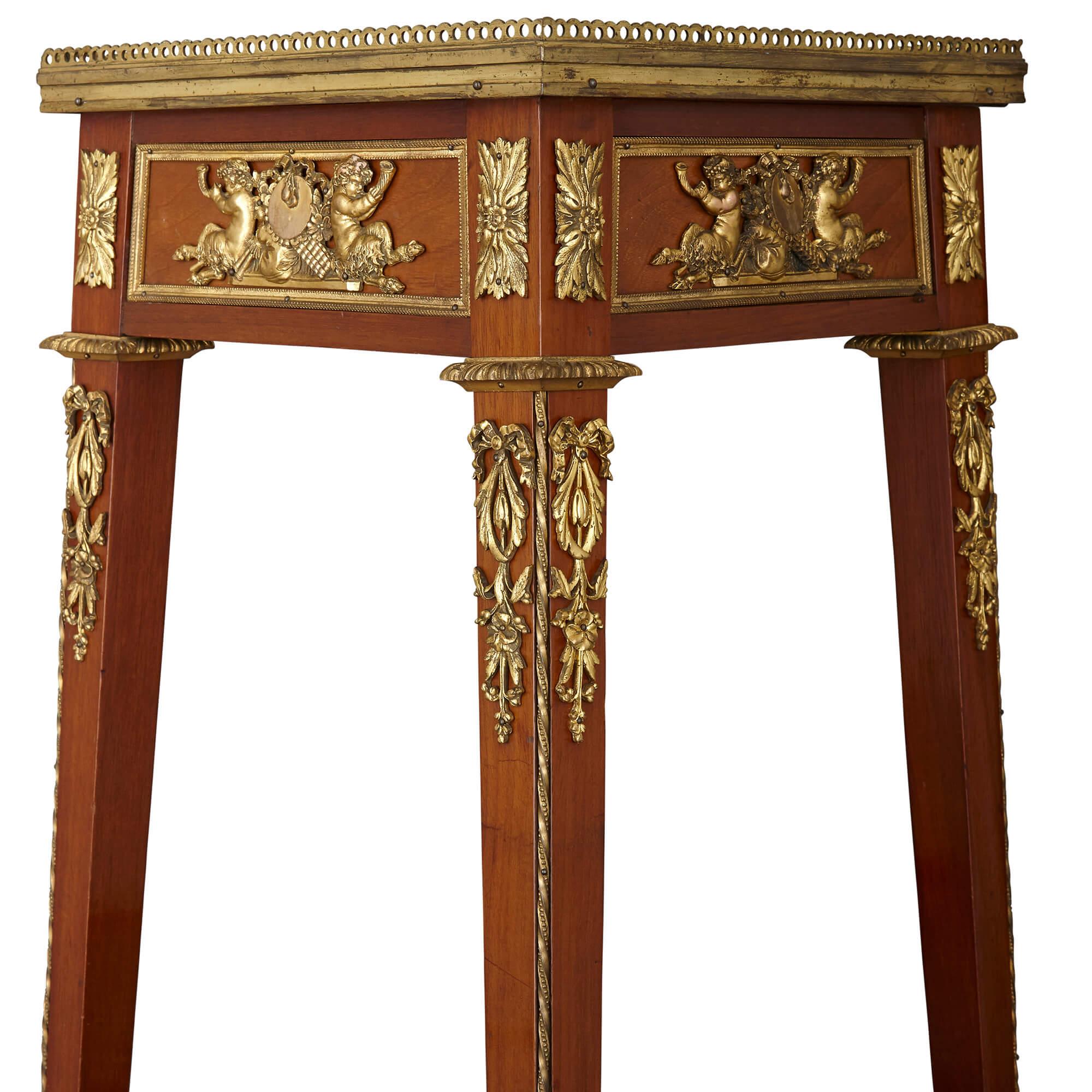 19th Century Fine Louis XVI Style Ormolu-Mounted Mahogany Stand with Onyx Top For Sale