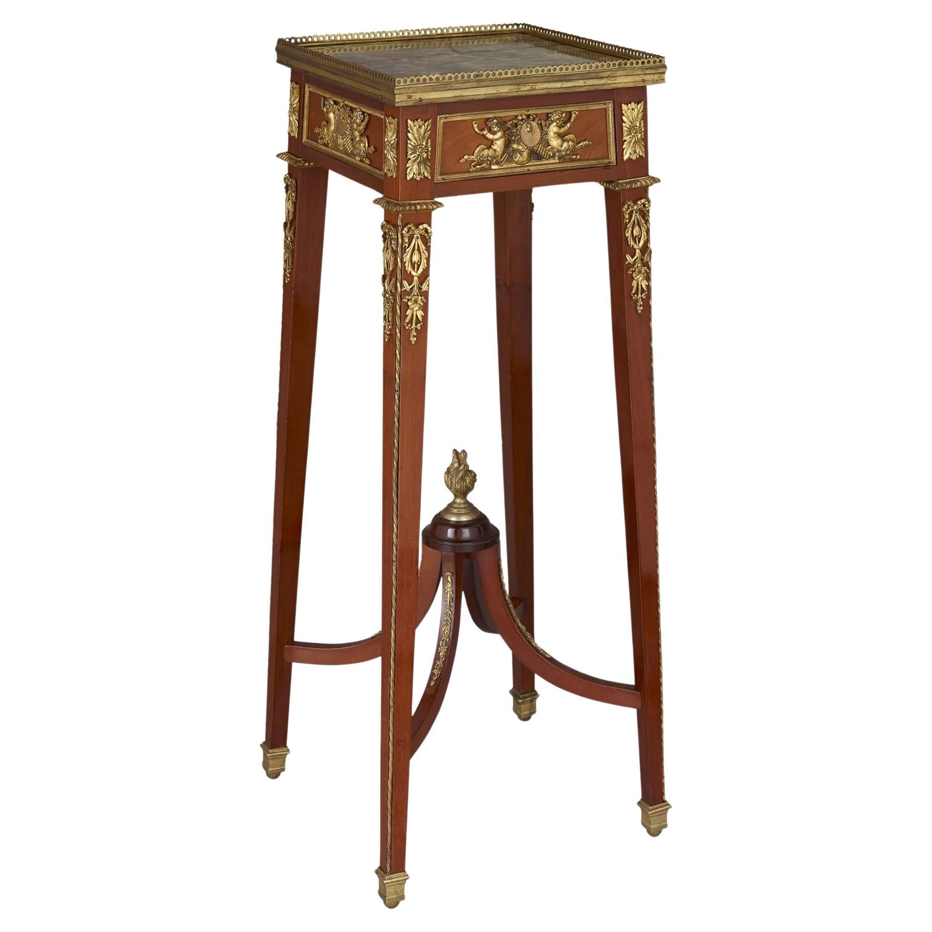 Fine Louis XVI Style Ormolu-Mounted Mahogany Stand with Onyx Top For Sale