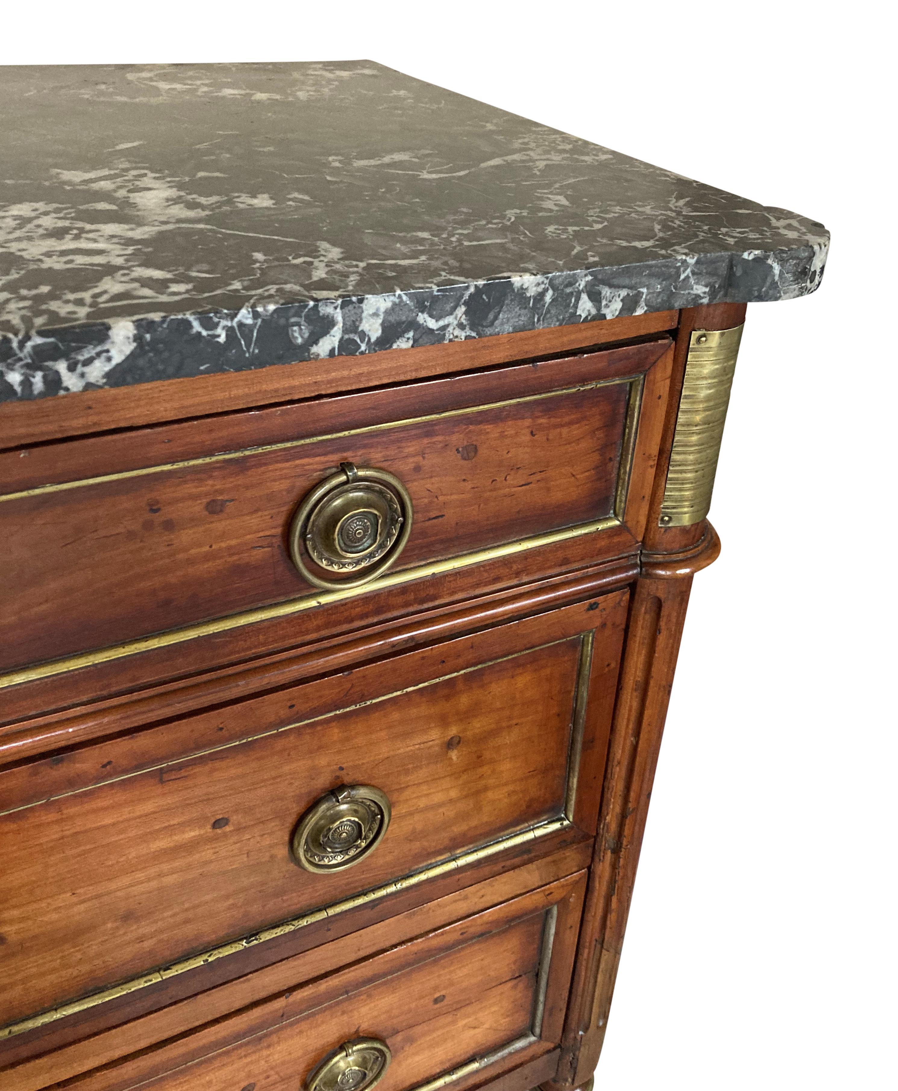 French Fine Louis XVI Walnut & Marble Top Commode For Sale
