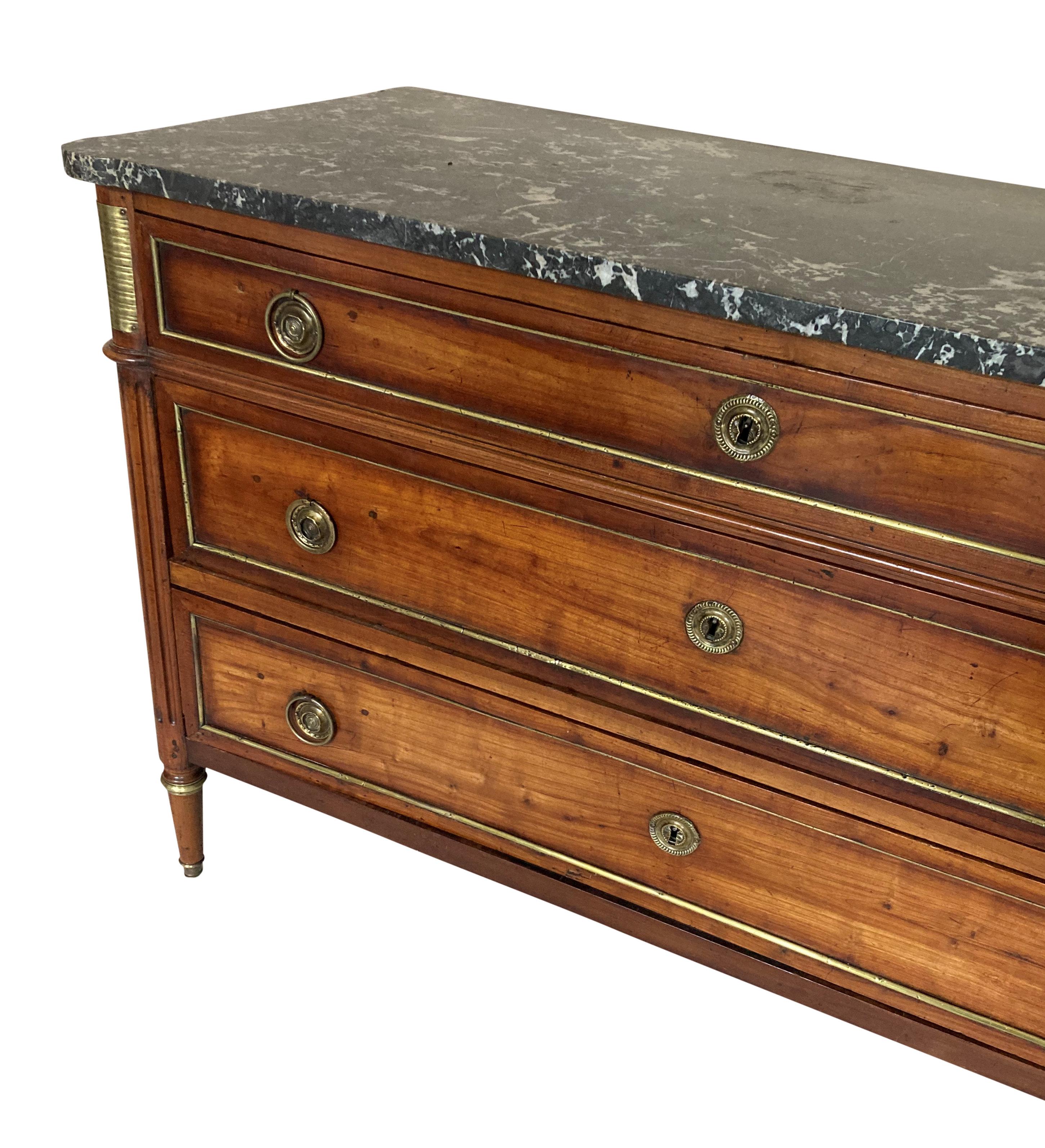 Late 18th Century Fine Louis XVI Walnut & Marble Top Commode For Sale