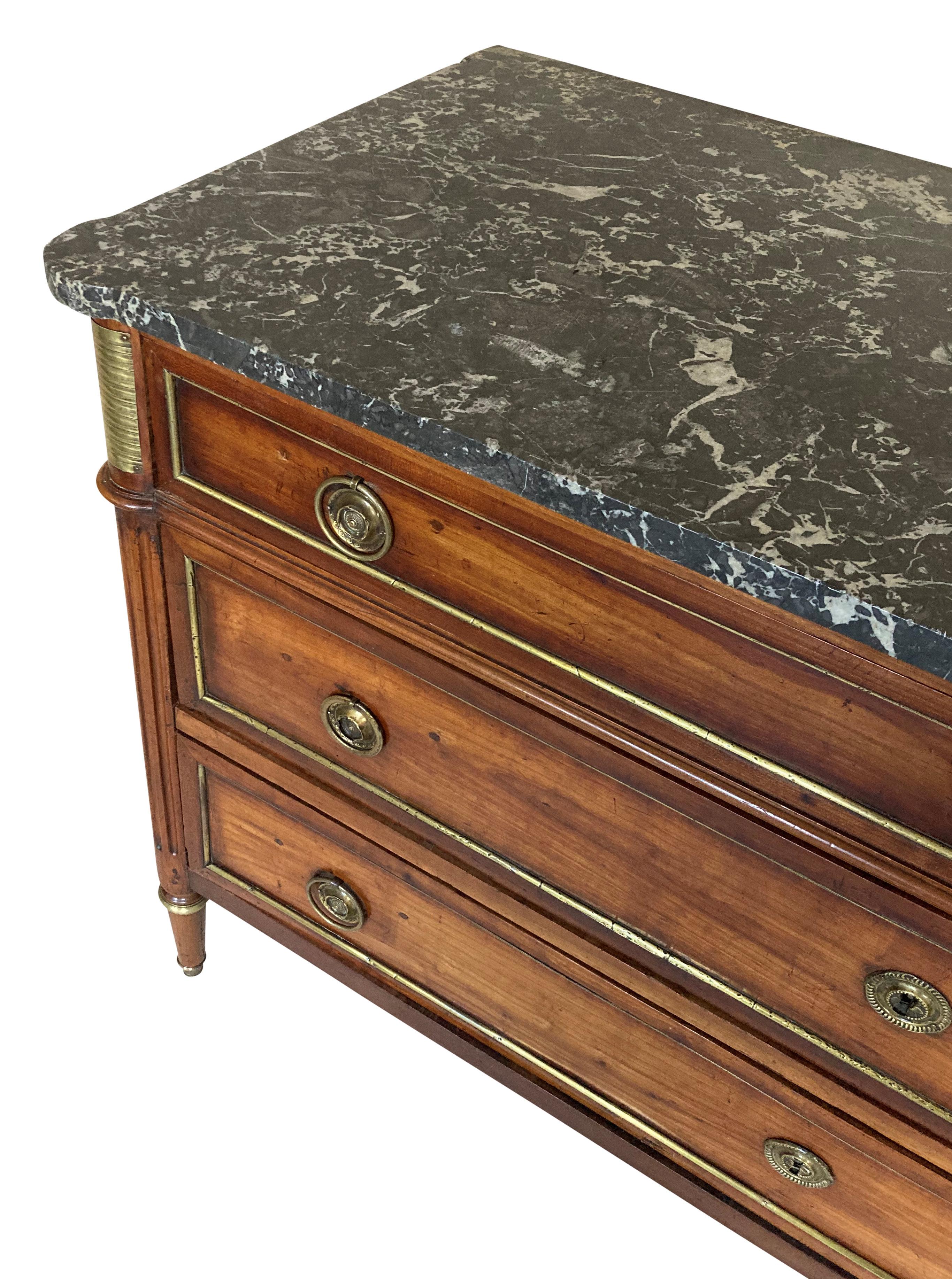 Fine Louis XVI Walnut & Marble Top Commode For Sale 2