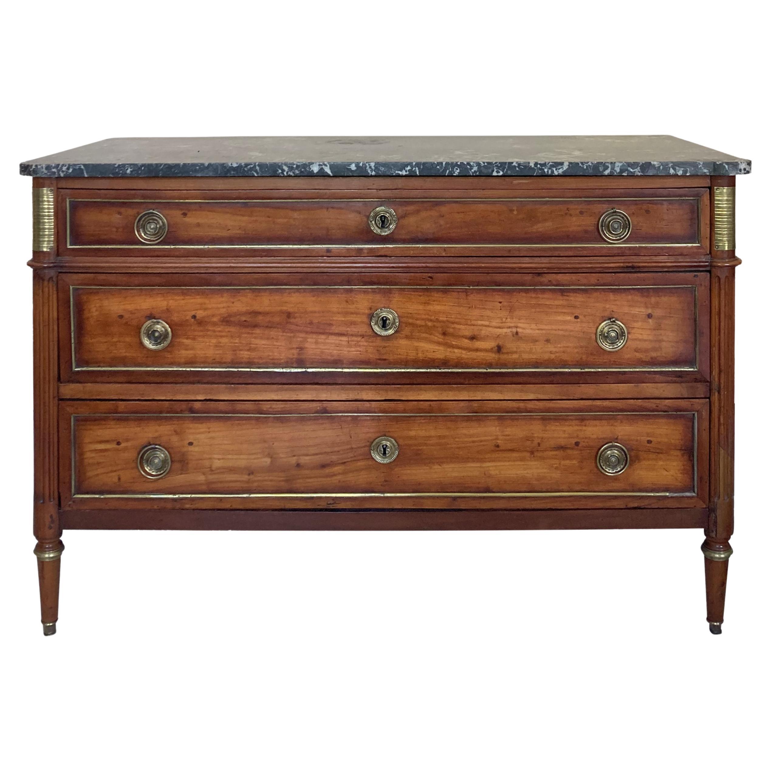 Fine Louis XVI Walnut & Marble Top Commode For Sale