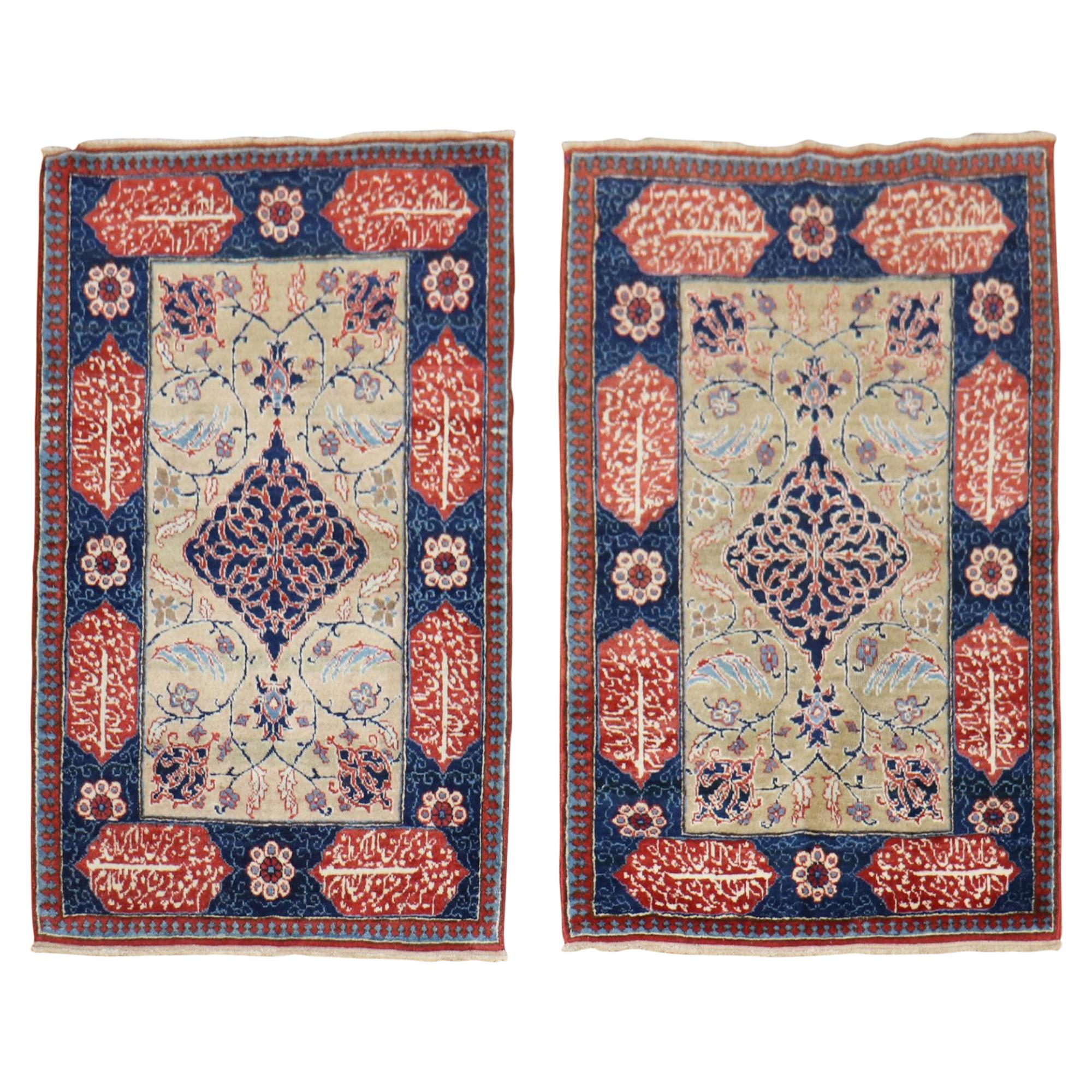 Fine Love Poem Pair of Persian Tabriz Mat Rugs For Sale