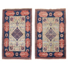 Vintage Fine Love Poem Pair of Persian Tabriz Mat Rugs