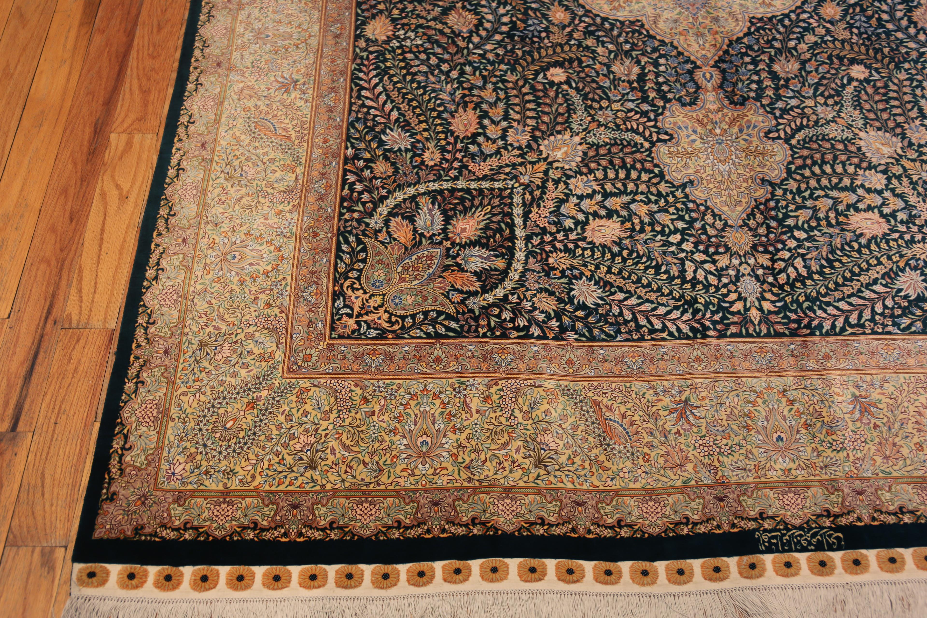 Fine Luxurious Intricate Floral Design Vintage Persian Silk Qum Rug 6'8