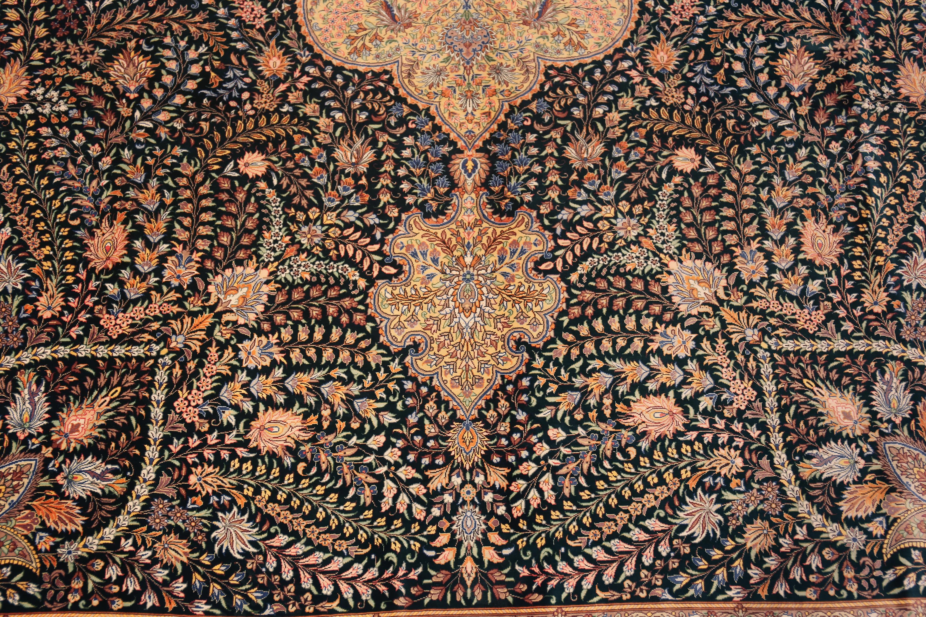 Hand-Knotted Fine Luxurious Intricate Floral Design Vintage Persian Silk Qum Rug 6'8