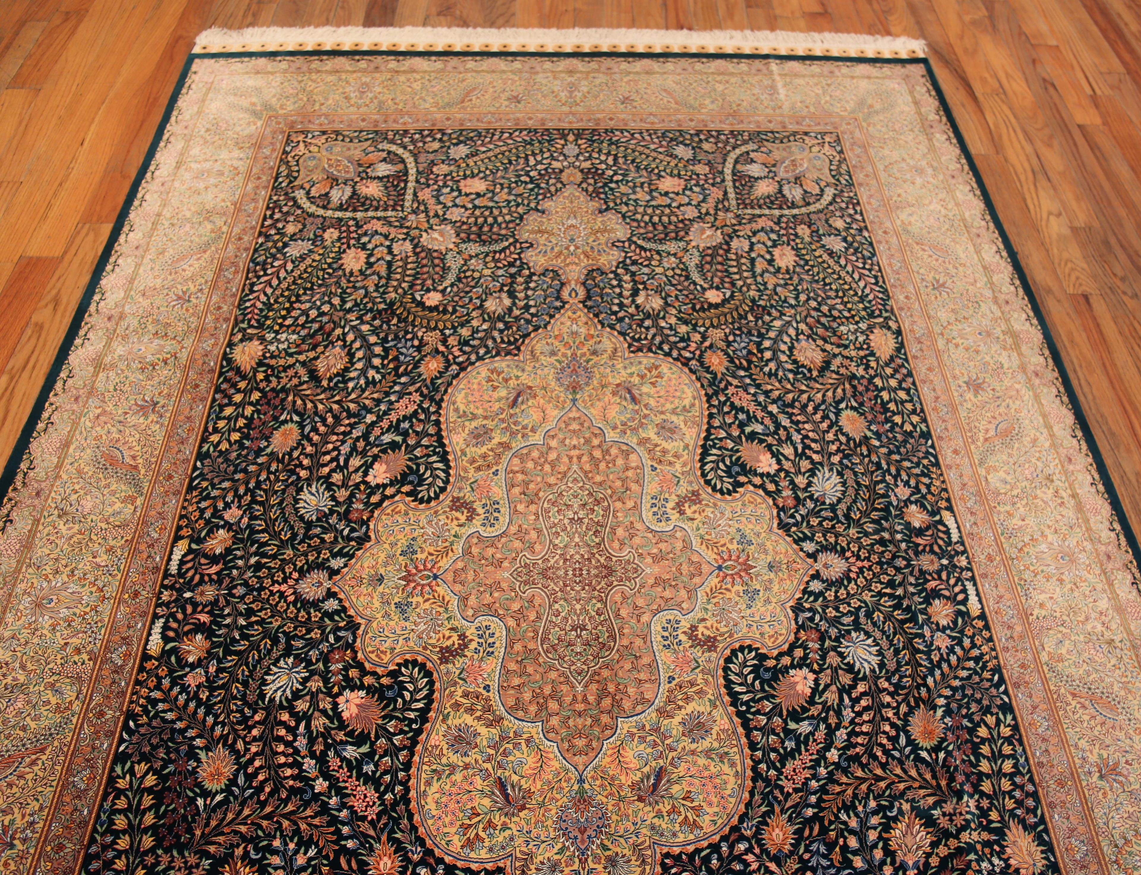 20th Century Fine Luxurious Intricate Floral Design Vintage Persian Silk Qum Rug 6'8