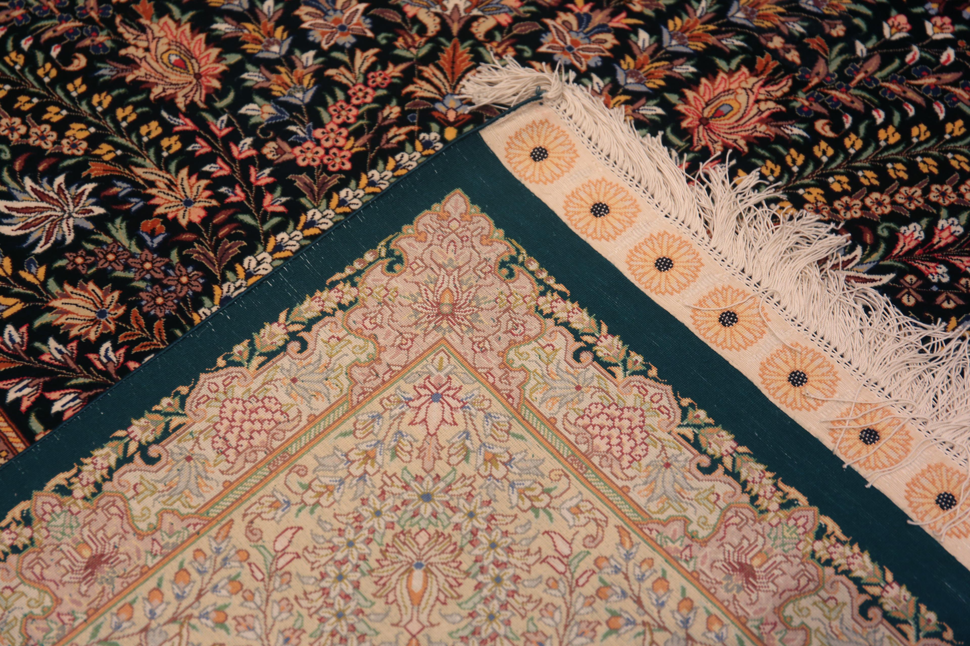 Fine Luxurious Intricate Floral Design Vintage Persian Silk Qum Rug 6'8