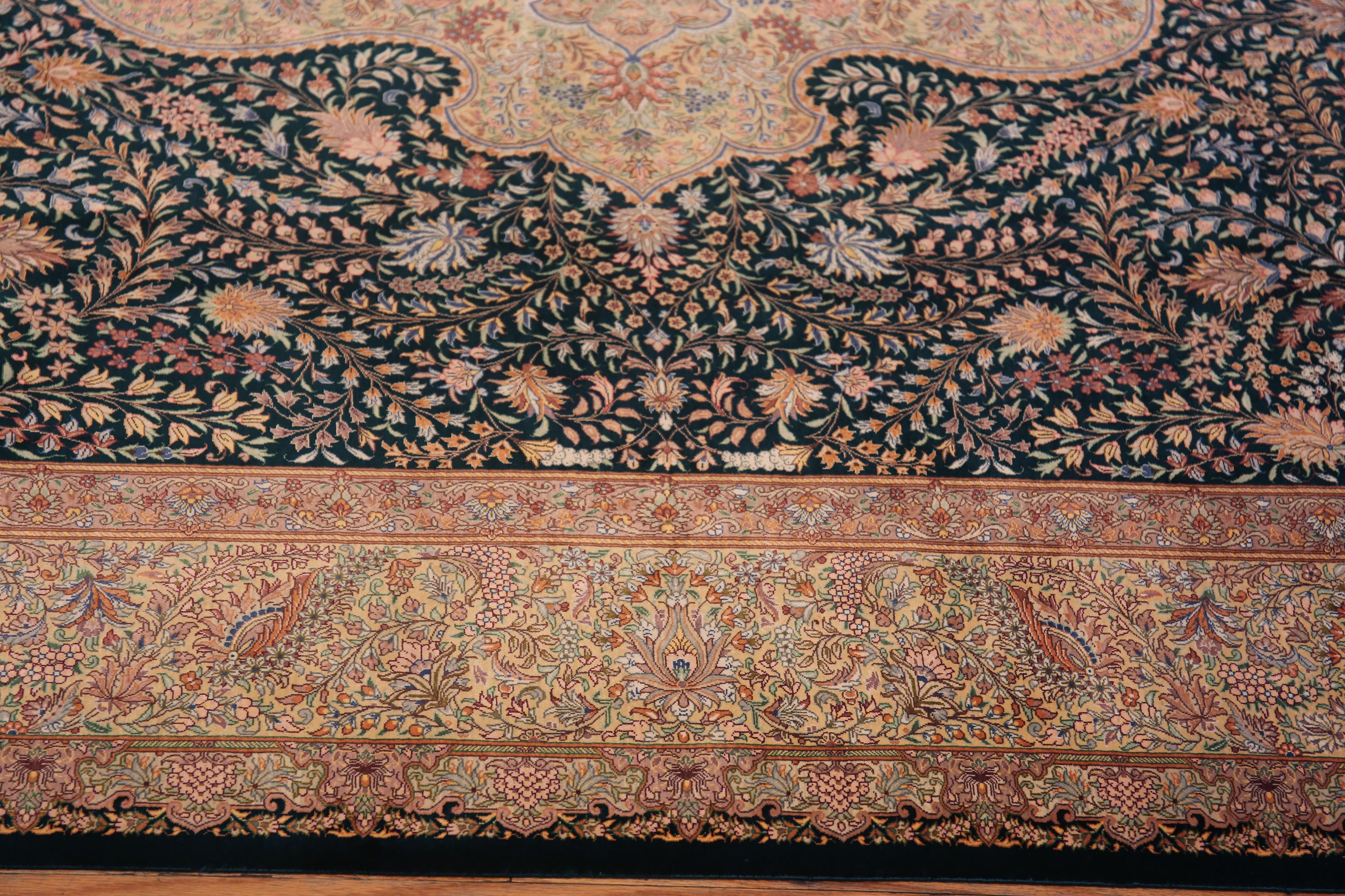 Fine Luxurious Intricate Floral Design Vintage Persian Silk Qum Rug 6'8
