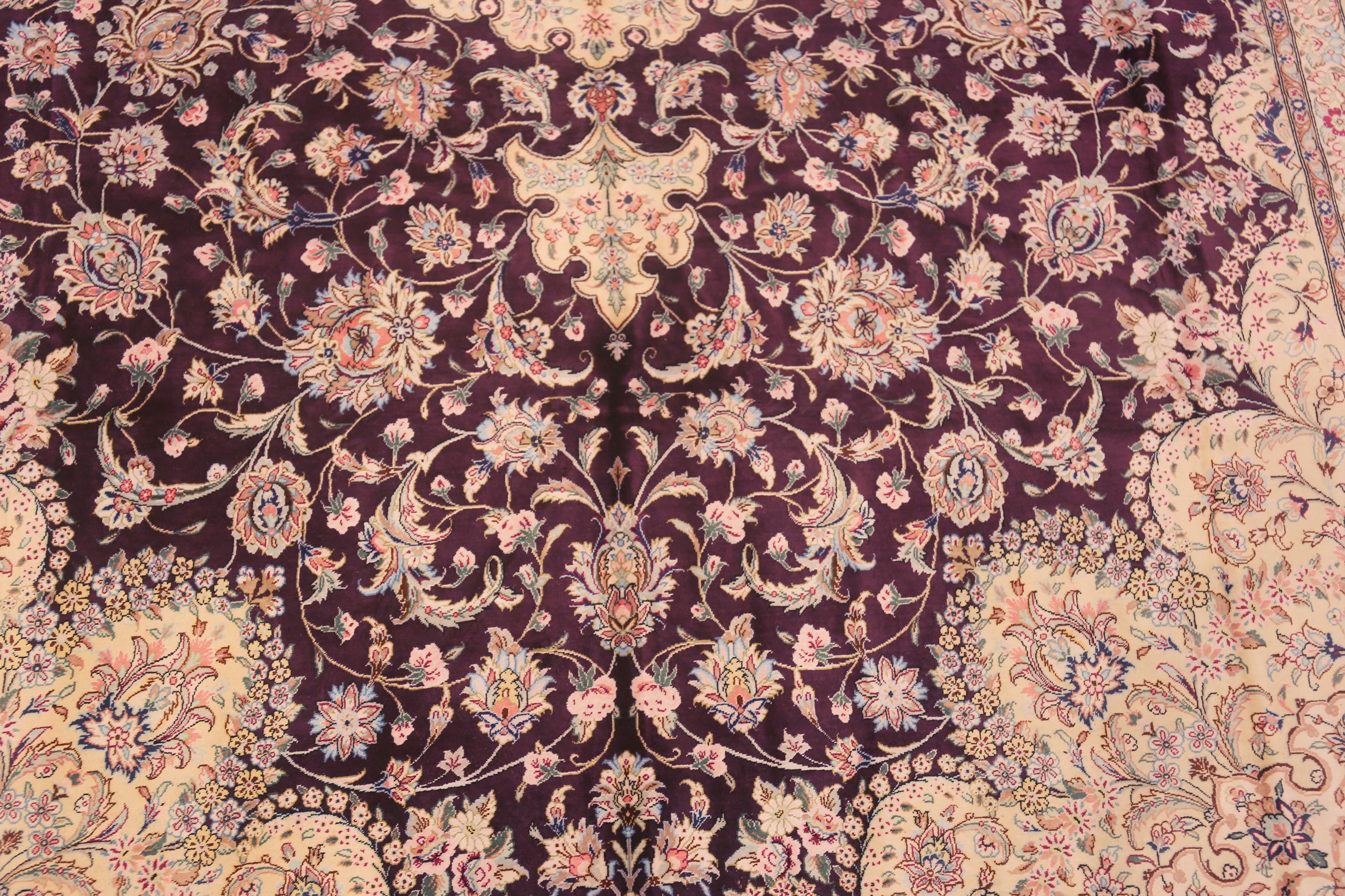Fine Luxurious Purple Color Vintage Persian Silk Qum Rug 6'5