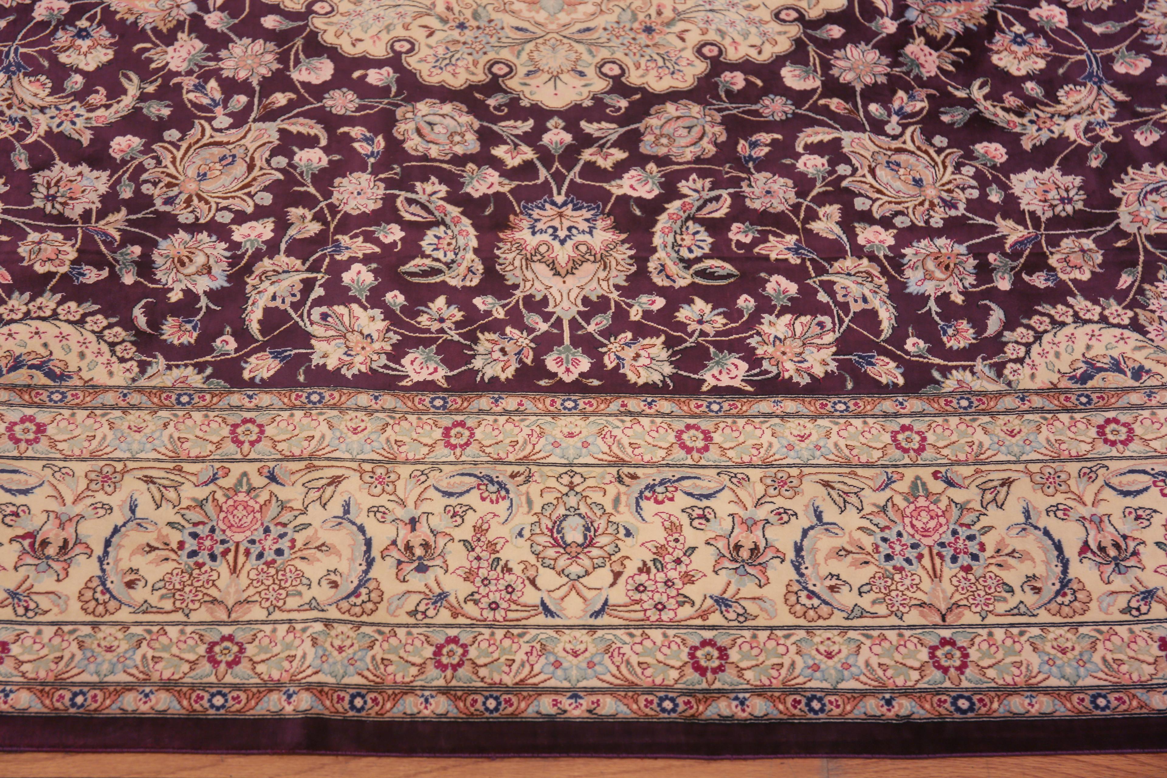 Fine Luxurious Purple Color Vintage Persian Silk Qum Rug 6'5