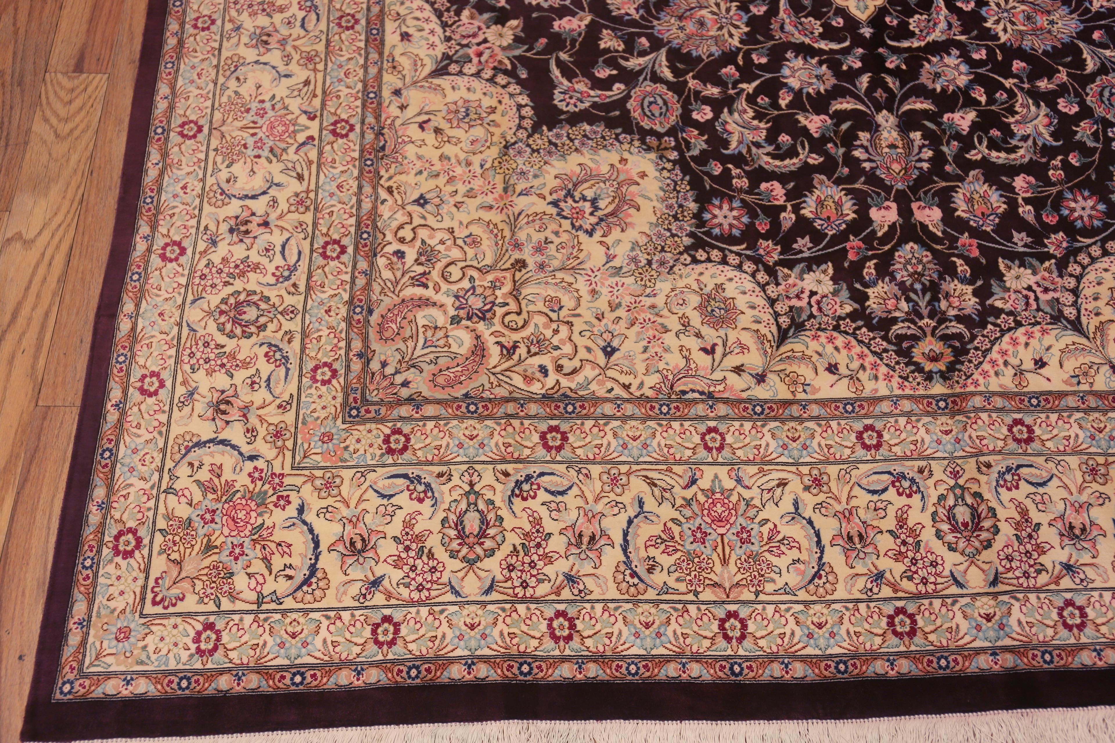 Fine Luxurious Purple Color Vintage Persian Silk Qum Rug 6'5