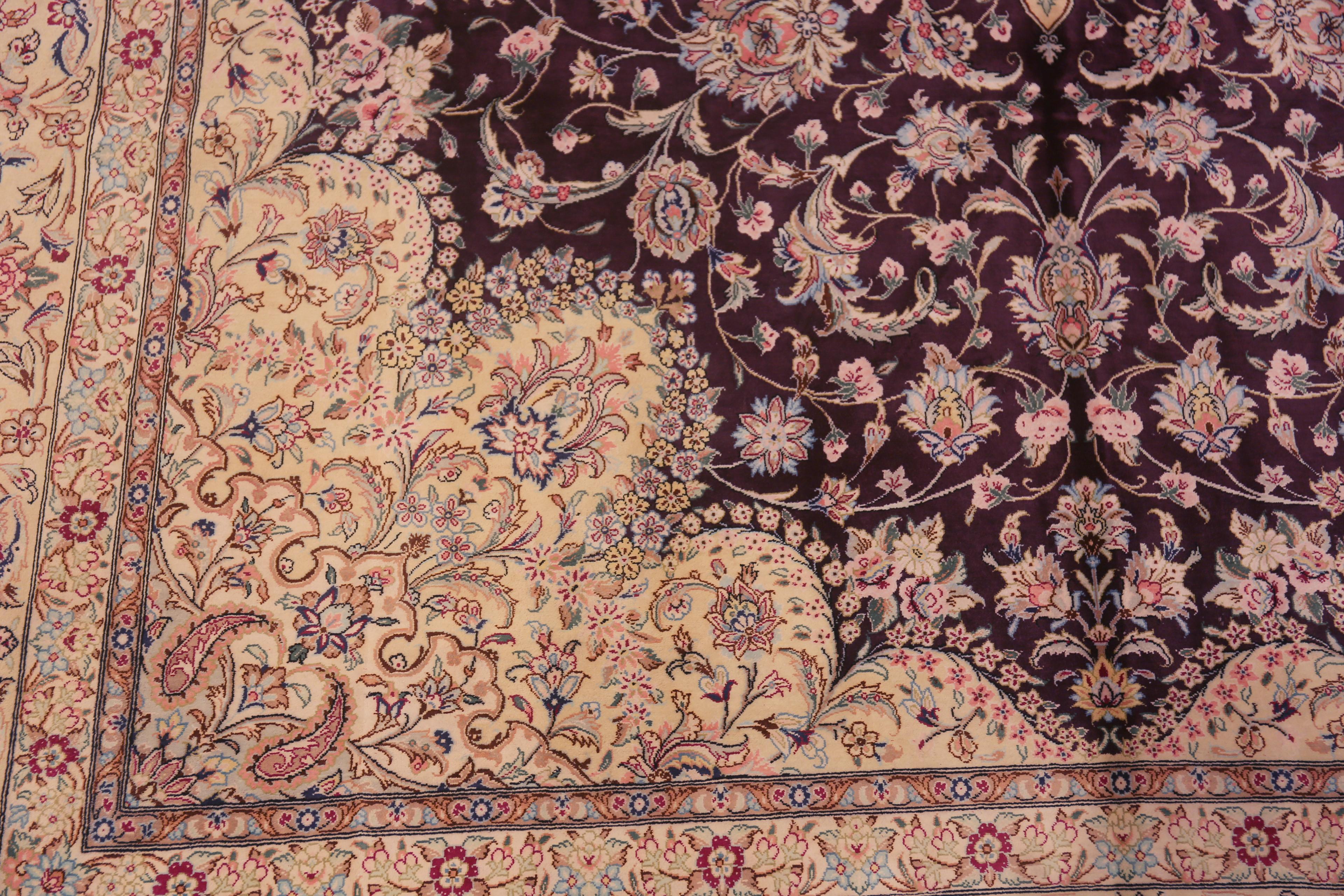 Fine Luxurious Purple Color Vintage Persian Silk Qum Rug 6'5