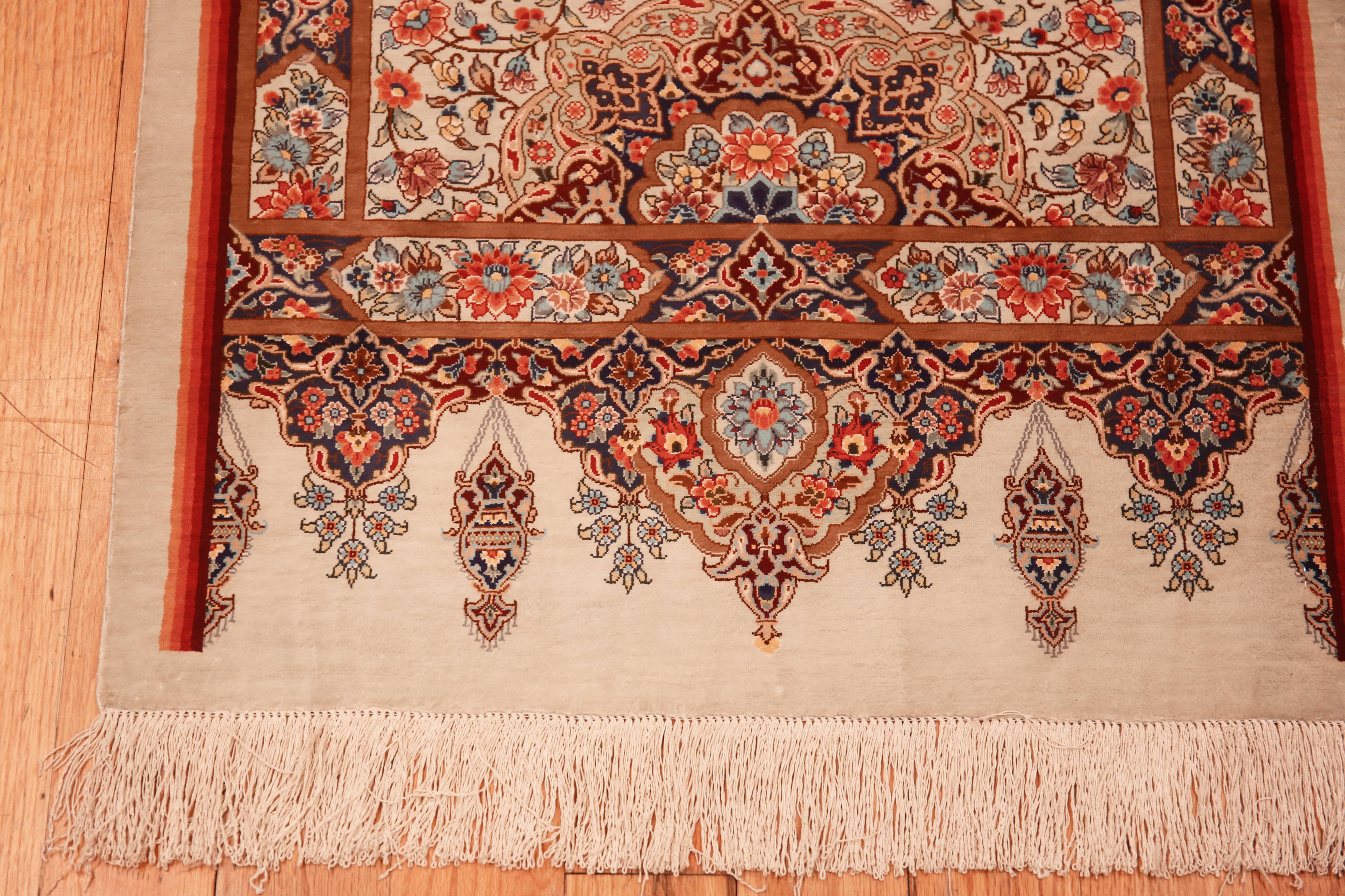 Tabriz Fine Luxurious Silk Pile Floral Vintage Persian Qum Short Runner Rug 2'2