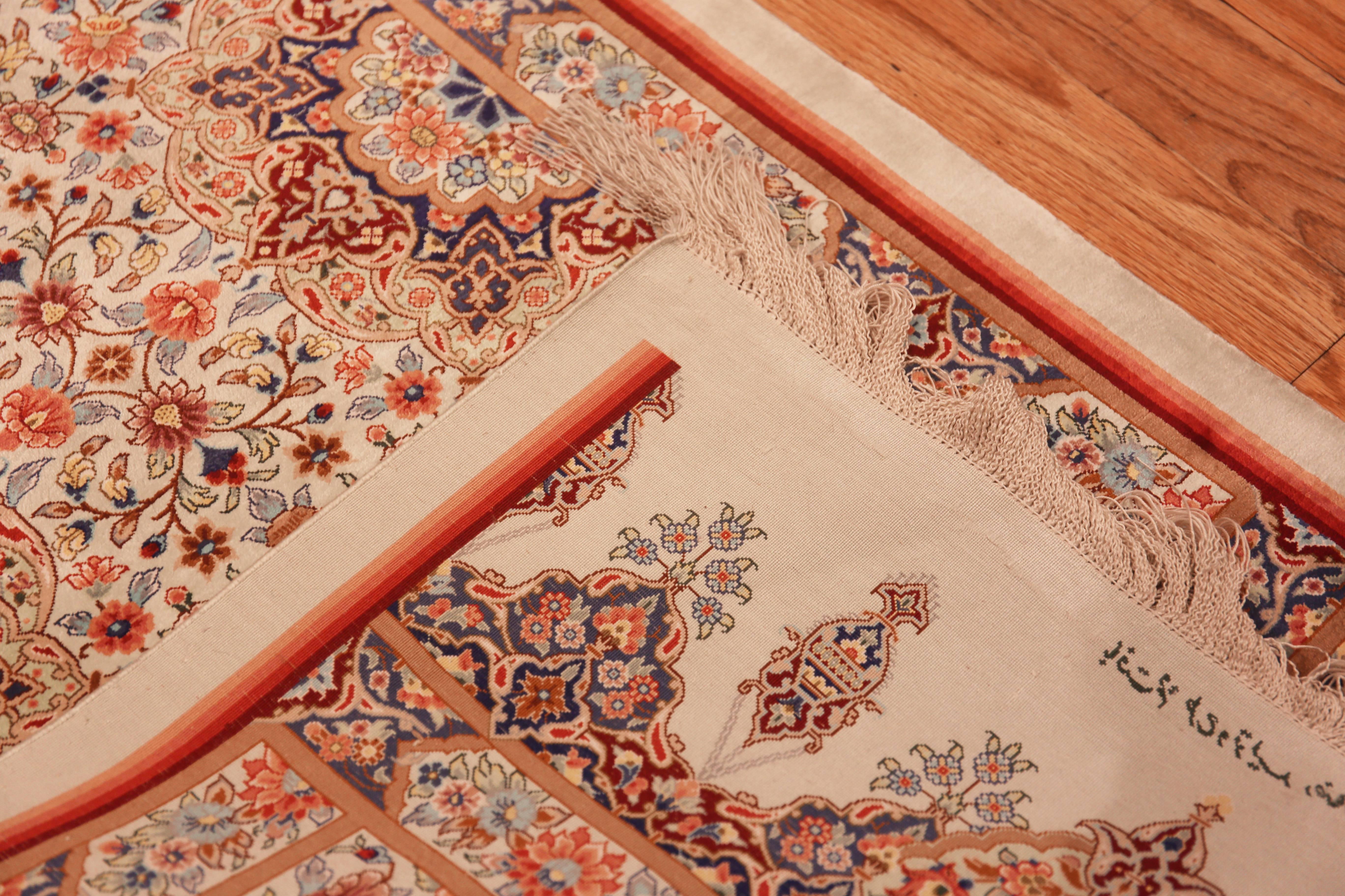 Fine Luxurious Silk Pile Floral Vintage Persian Qum Short Runner Rug 2'2