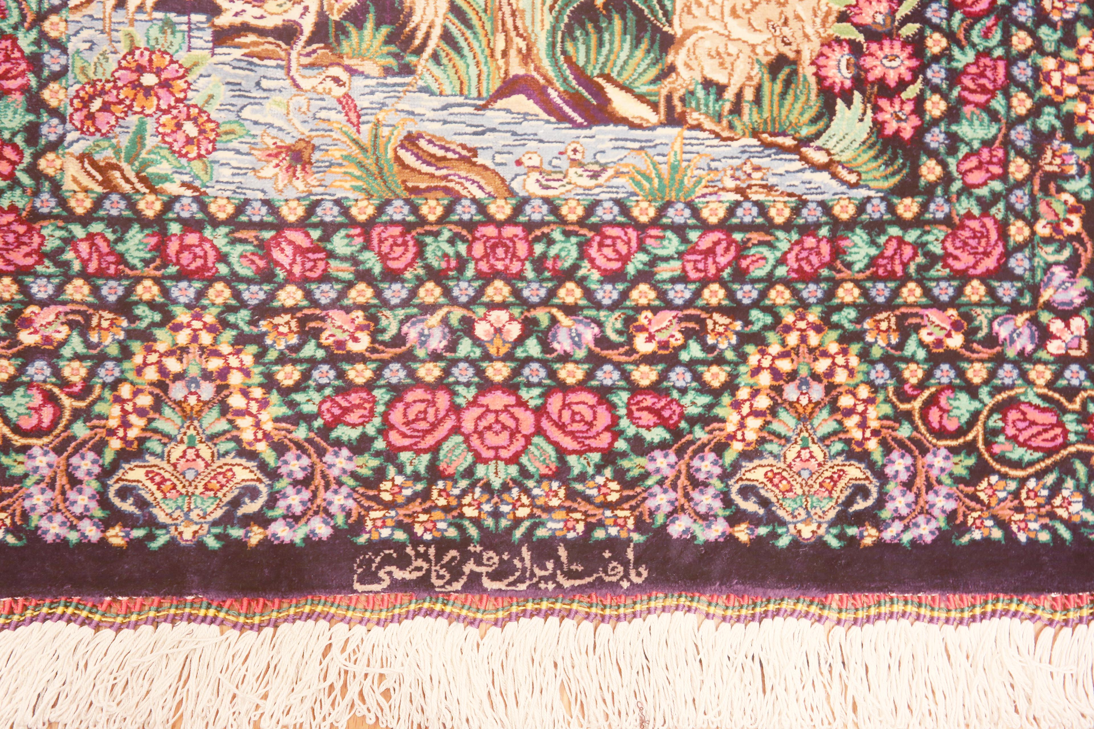 Feiner luxuriöser kleiner persischer Qum-Tierteppich aus Seide in Schachtelgröße in Schachtelgröße 2' x 3' (Tabriz) im Angebot