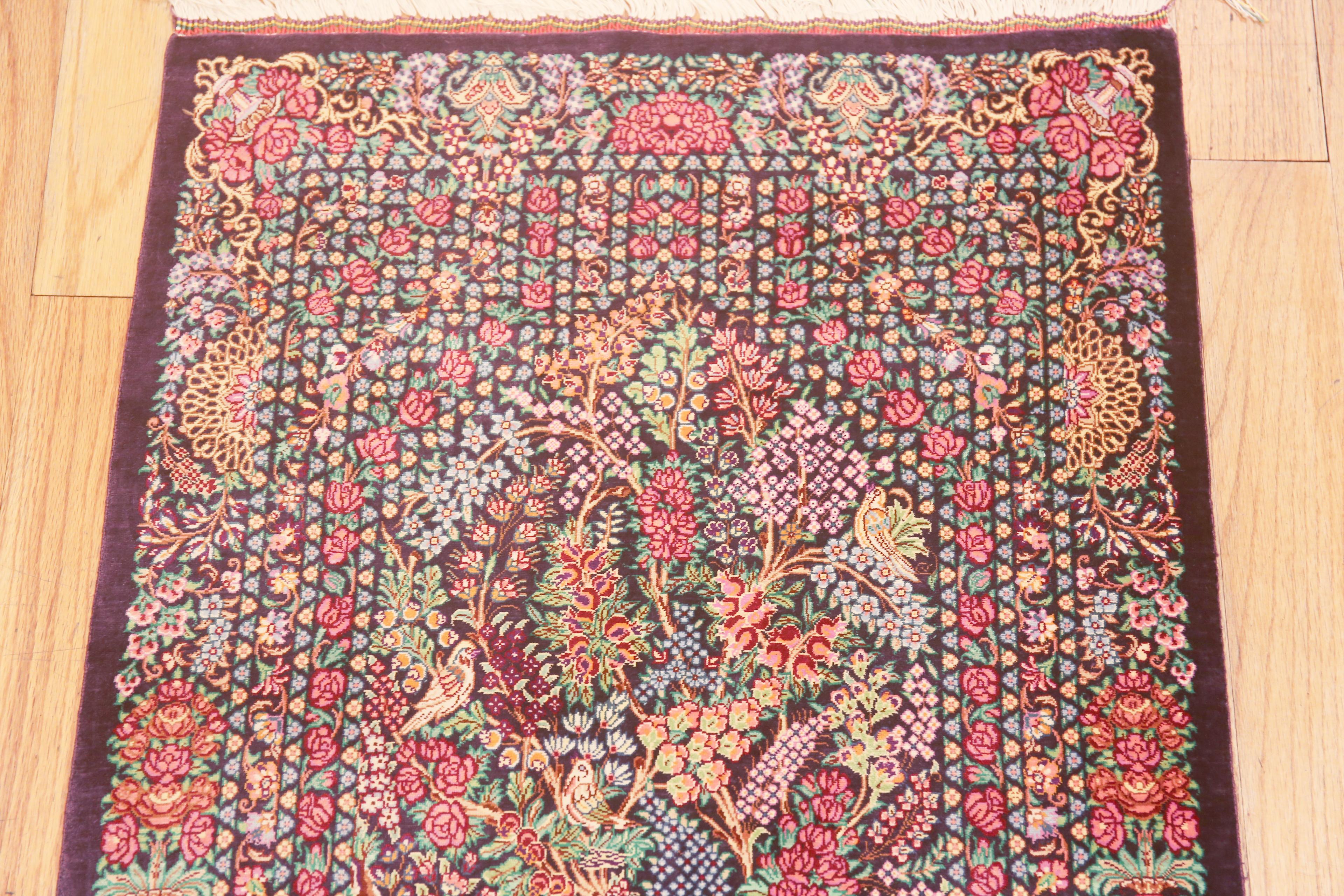 Hand-Knotted Fine Luxurious Small Scatter Size Vintage Persian Silk Qum Animal Rug 2' x 3' For Sale