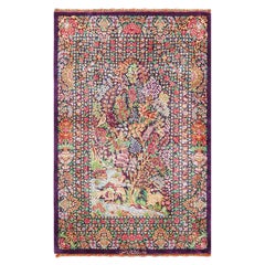 Fine Luxurious Small Scatter Size Antique Persian Silk Qum Animal Rug 2' x 3'