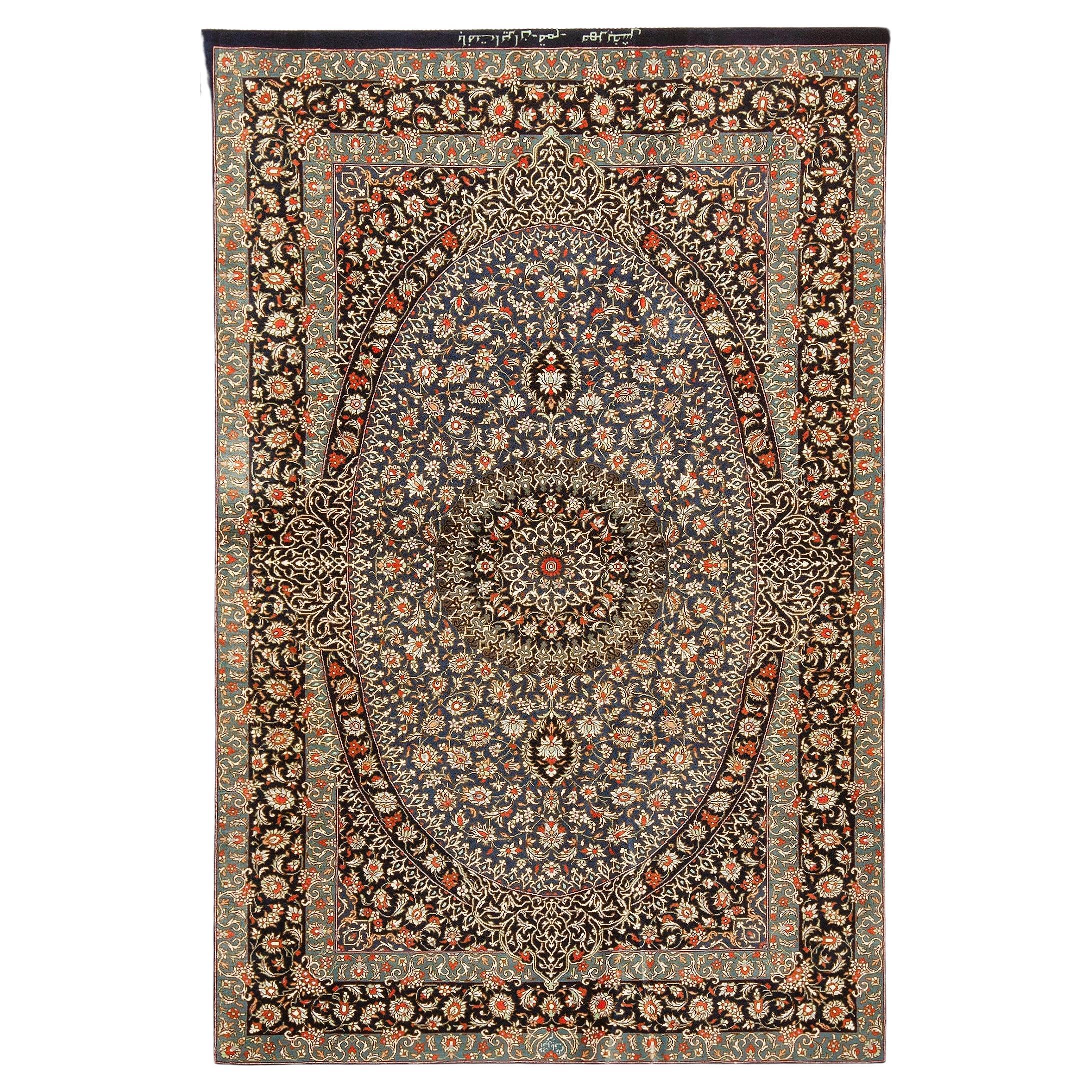 Feiner luxuriöser kleiner persischer Qum-Teppich aus Seide in Schachtelgröße im Vintage-Stil 2'8" x 3'10"
