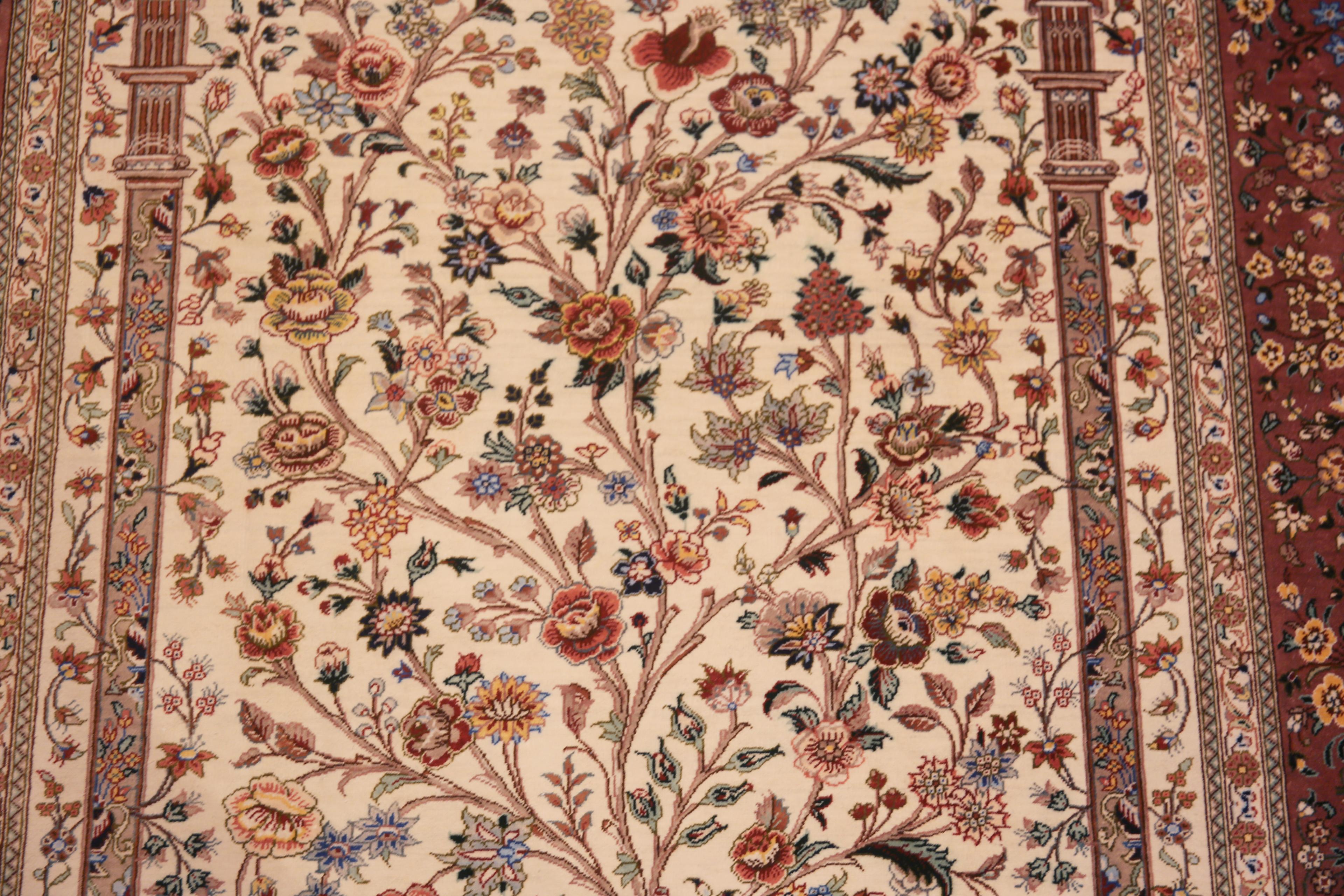Intricate Fine Luxurious Tree of Life Pattern Prayer Design Vintage Persian Silk Qum Rug, country of origin: Persian Rugs, Circa date: Vintage