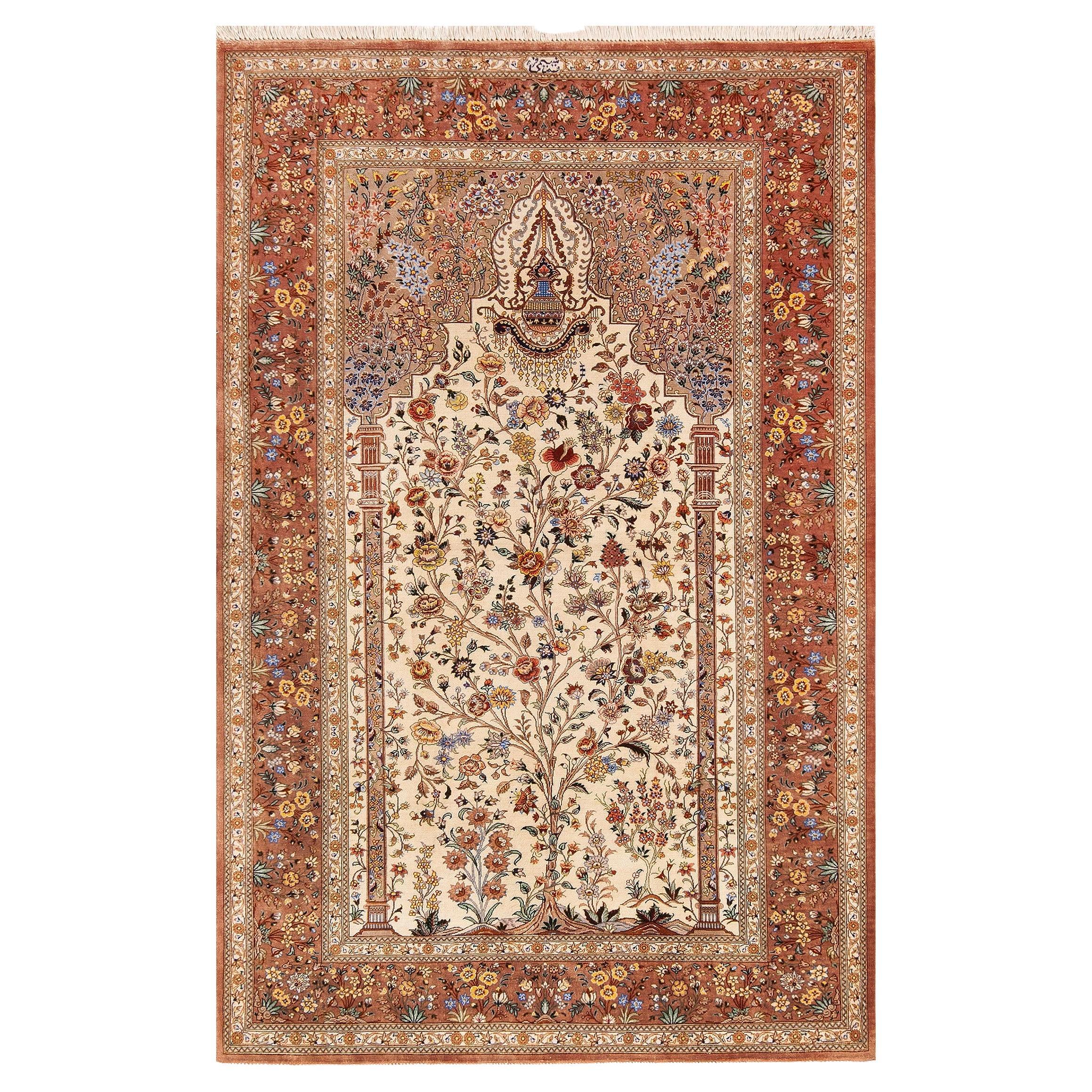 Fine Luxurious Tree of Life Pattern Prayer Design Vintage Persian Silk 3'3" x 5'