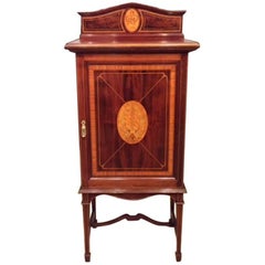Antique Fine Mahogany and Satinwood Marquetry Inlaid Edwardian Period Music Cabinet