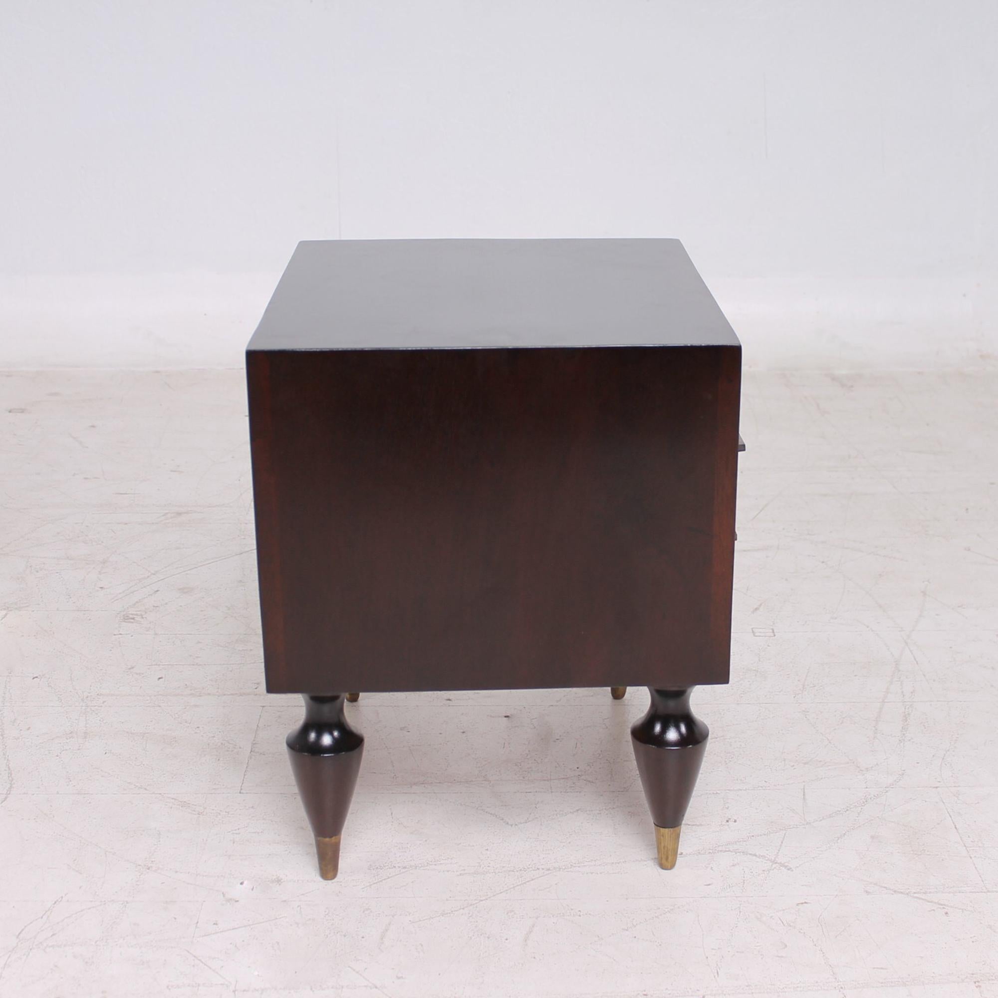 Mid-Century Modern Fine Mahogany & Brass Nightstands Exceptional Legs Eugenio Escudero 1950s Mexico