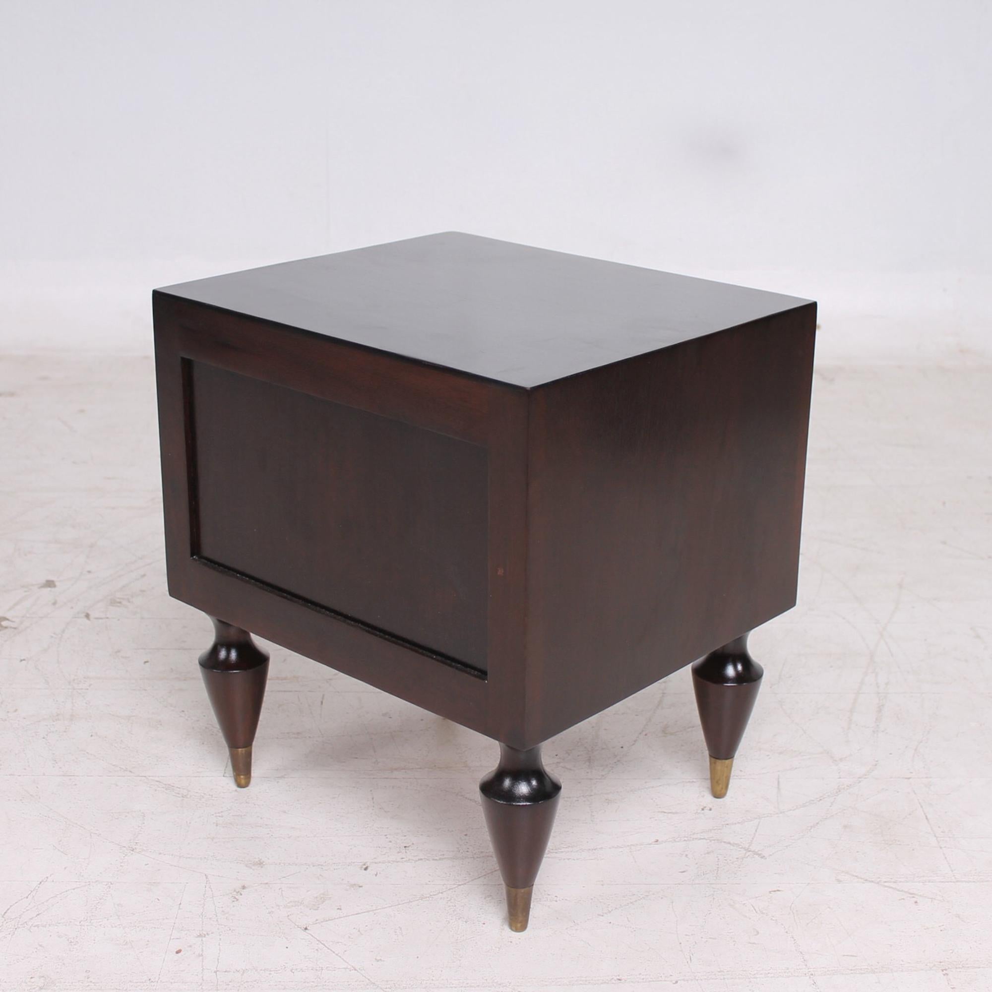 Mexican Fine Mahogany & Brass Nightstands Exceptional Legs Eugenio Escudero 1950s Mexico