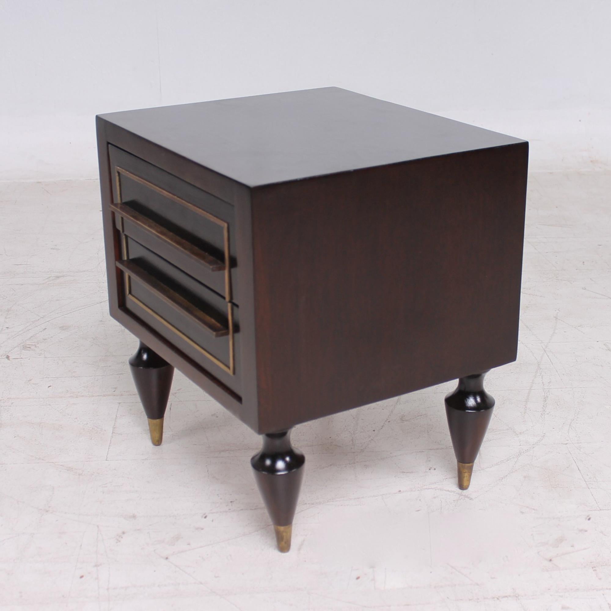 Fine Mahogany & Brass Nightstands Exceptional Legs Eugenio Escudero 1950s Mexico 2